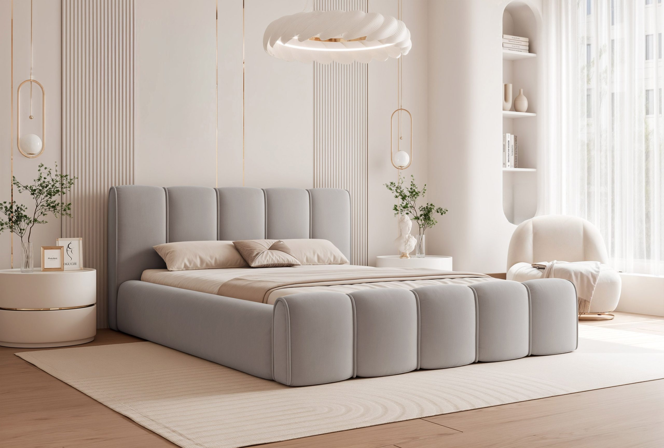 Łóżko tapicerowane Elissia 140x200 cm – z pojemnikiem i tkaniną plamoodporną