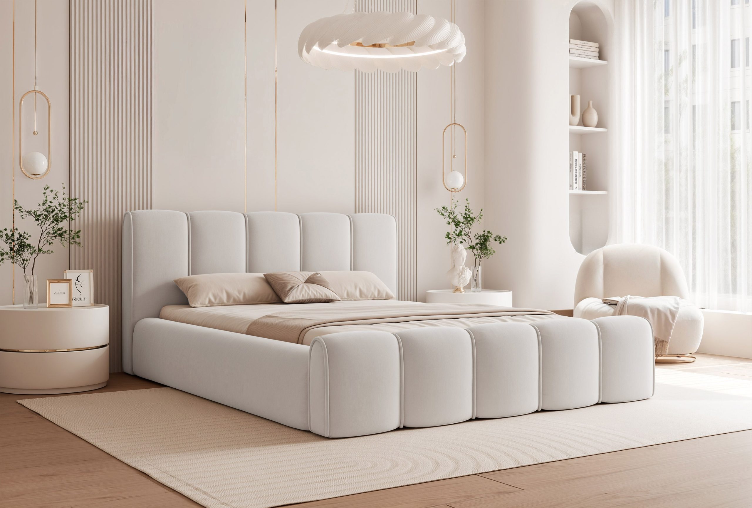 Łóżko tapicerowane Elissia 140x200 cm – z pojemnikiem i tkaniną plamoodporną