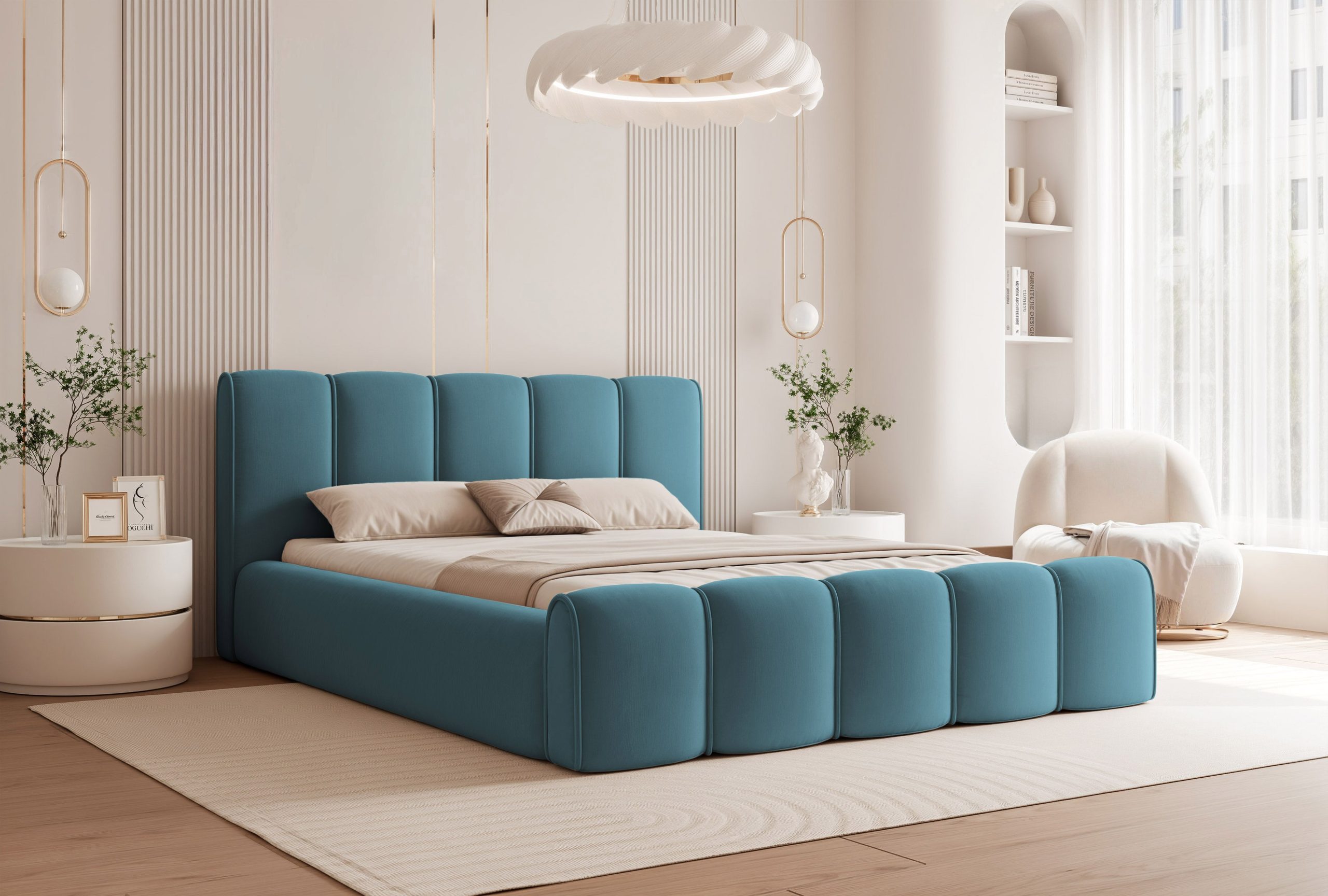 Łóżko tapicerowane Elissia 140x200 cm – z pojemnikiem i tkaniną plamoodporną