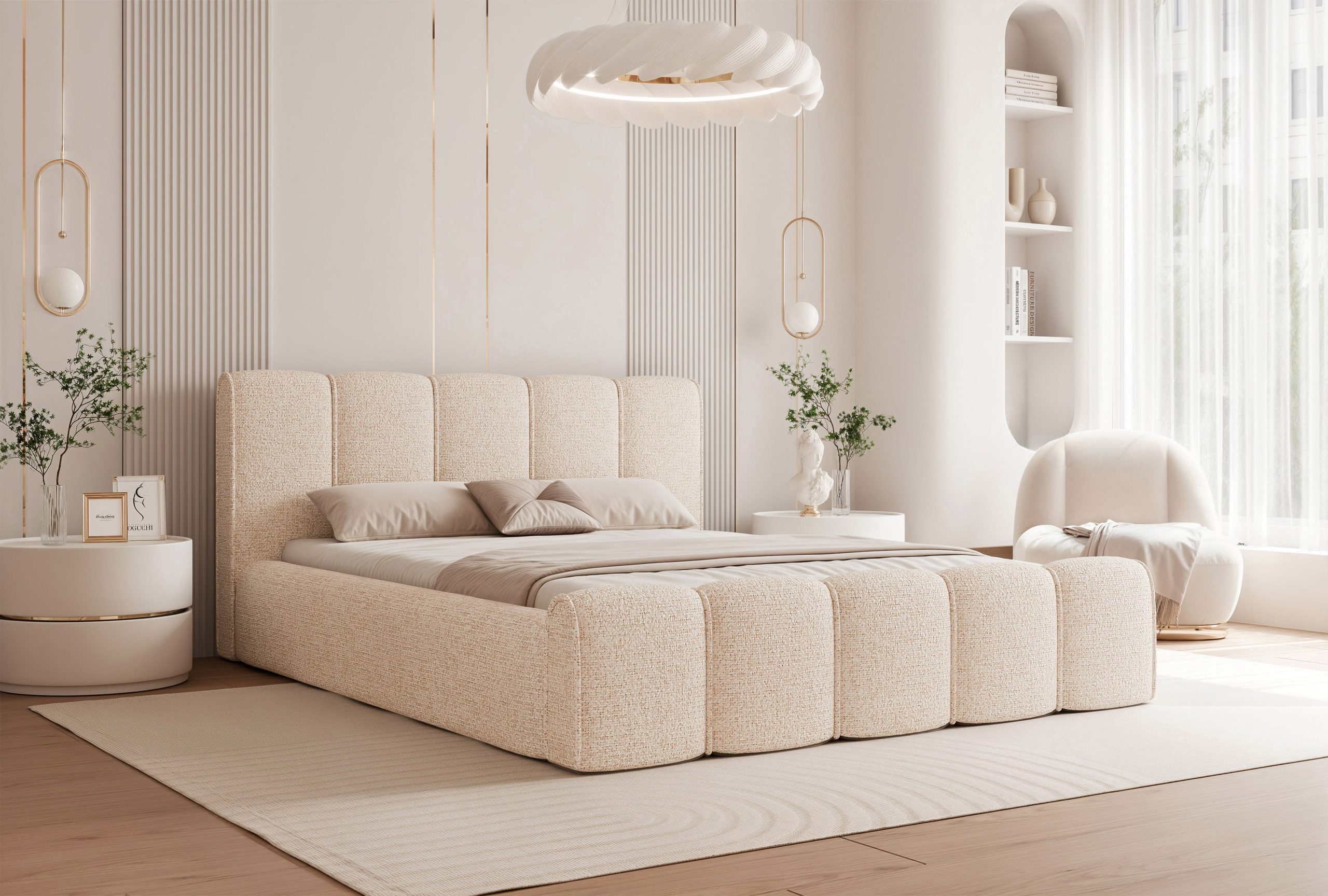 Łóżko tapicerowane Elissia 140x200 cm – z pojemnikiem i tkaniną plamoodporną