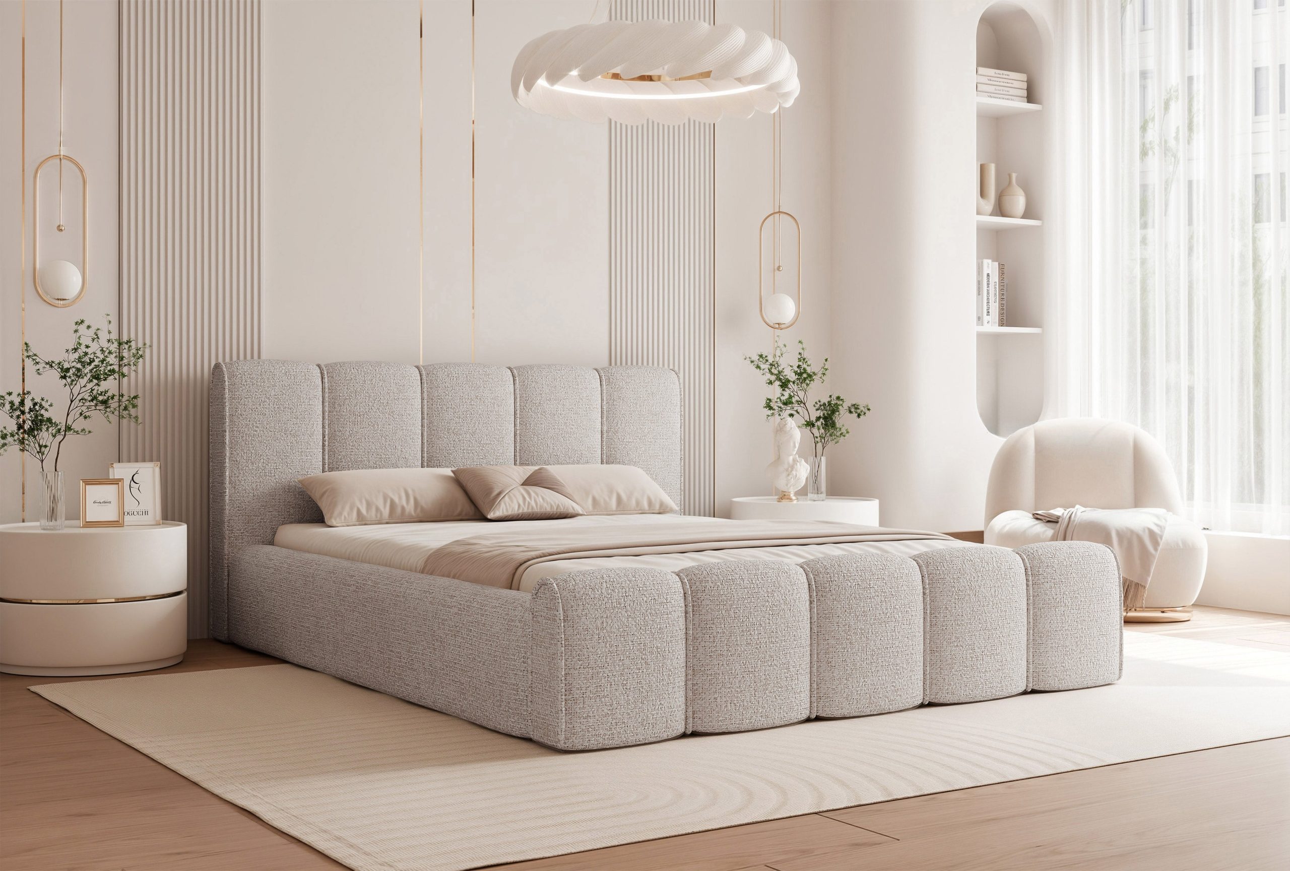 Łóżko tapicerowane Elissia 140x200 cm – z pojemnikiem i tkaniną plamoodporną