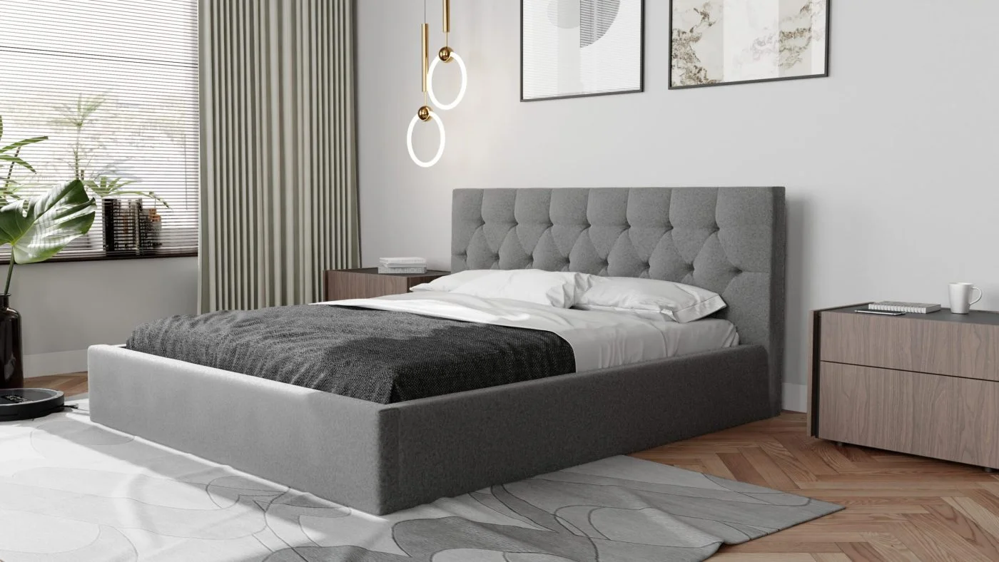 Łóżko tapicerowane HONY SLIM 160x200 cm – z pojemnikiem na pościel