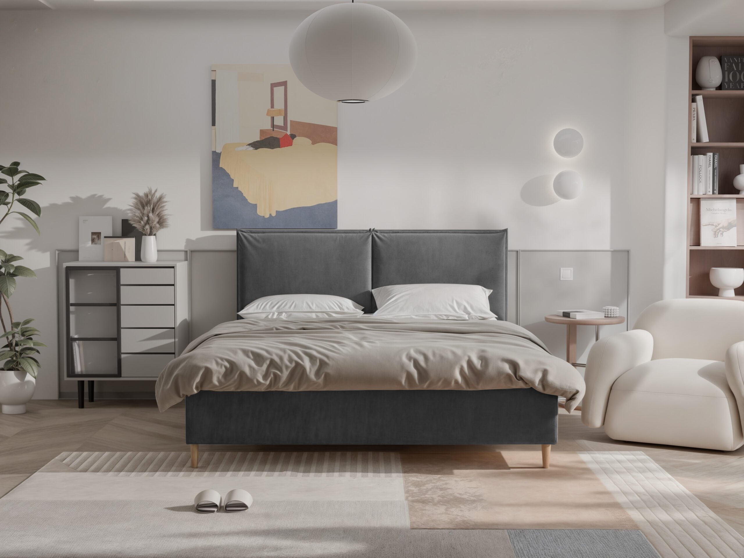 Eleganckie łóżko tapicerowane z pojemnikiem INDIA 160x200 cm – łatwe w czyszczeniu