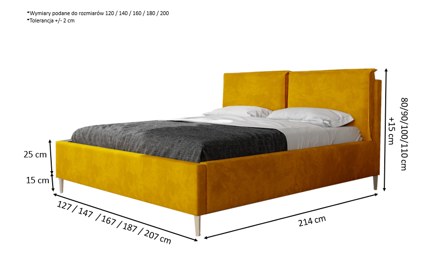 Łóżko tapicerowane INDIA SLIM z pojemnikiem 160x200 cm – łatwe w czyszczeniu