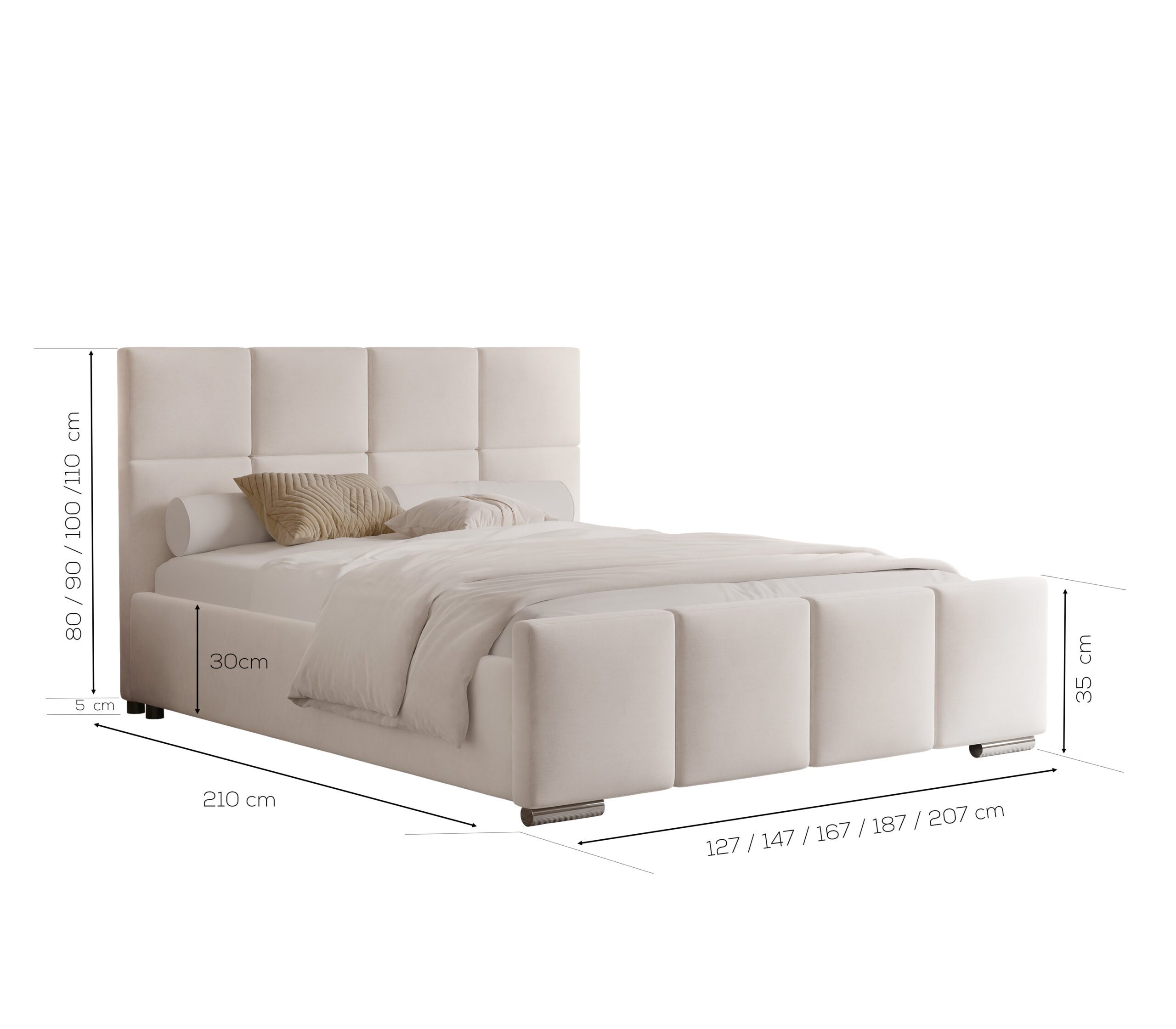 Łóżko tapicerowane LORADO SLIM z pojemnikiem 160x200 cm – tkanina hydrofobowa