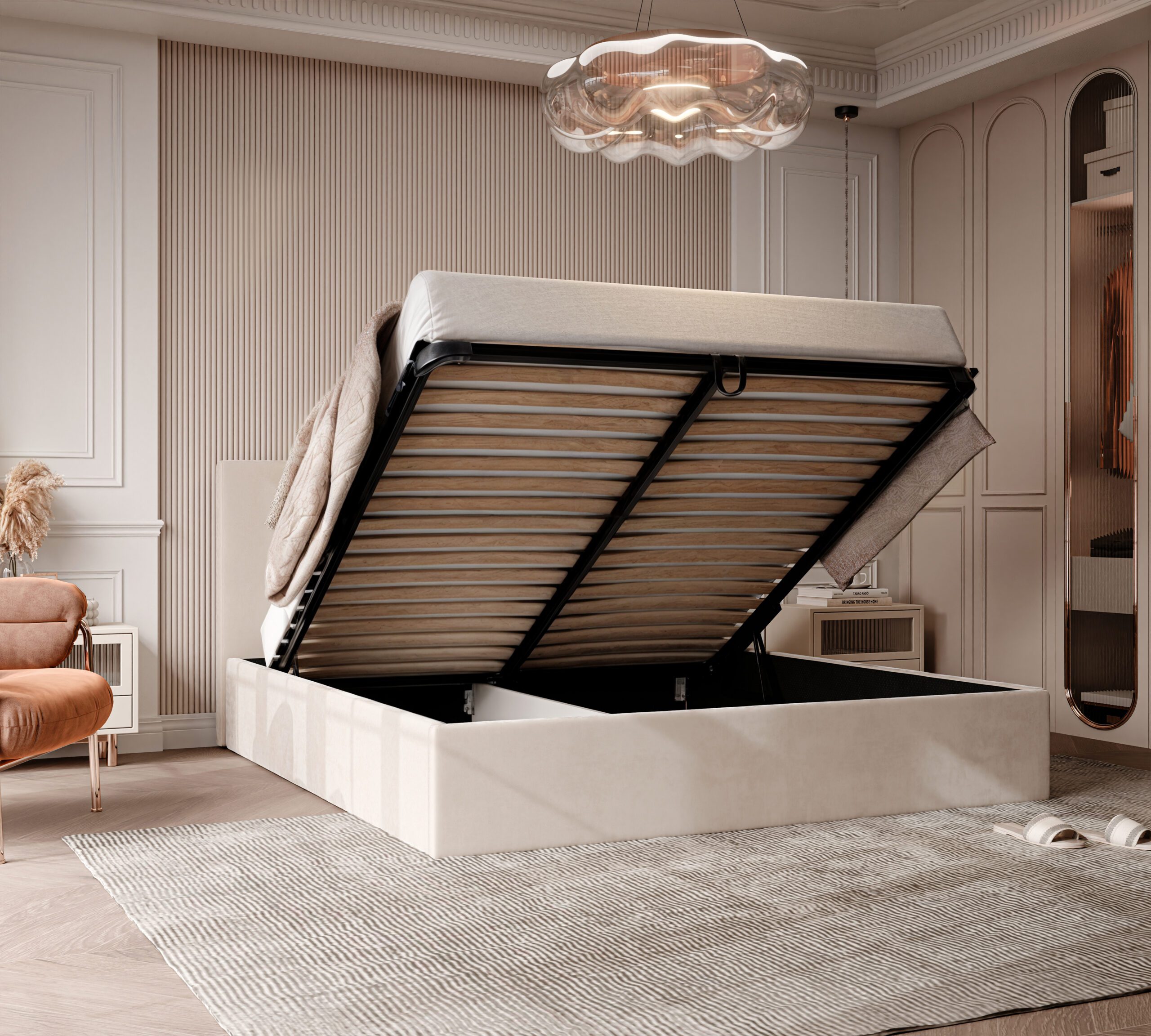 Łóżko tapicerowane Slim LOREN 160x200 cm – z pojemnikiem, tkanina hydrofobowa