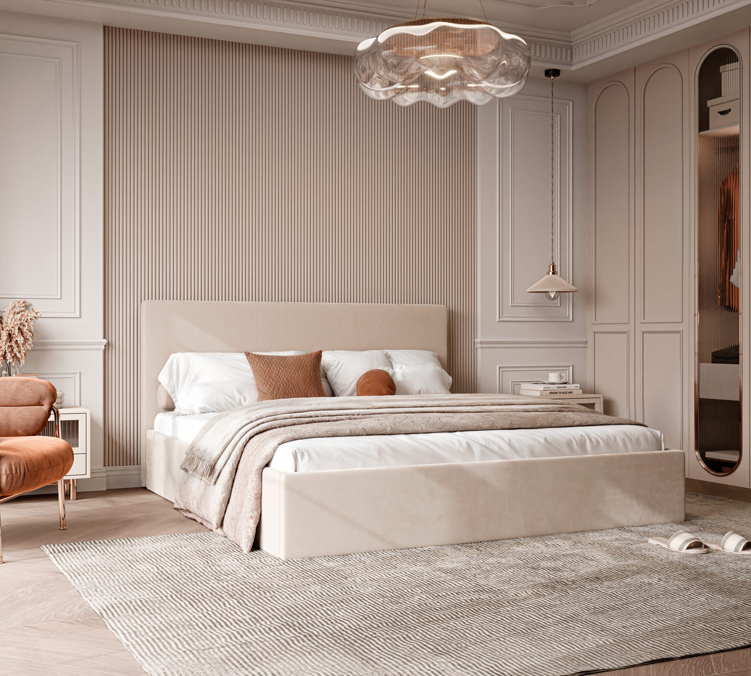 Łóżko tapicerowane Slim LOREN 160x200 cm – z pojemnikiem, tkanina hydrofobowa