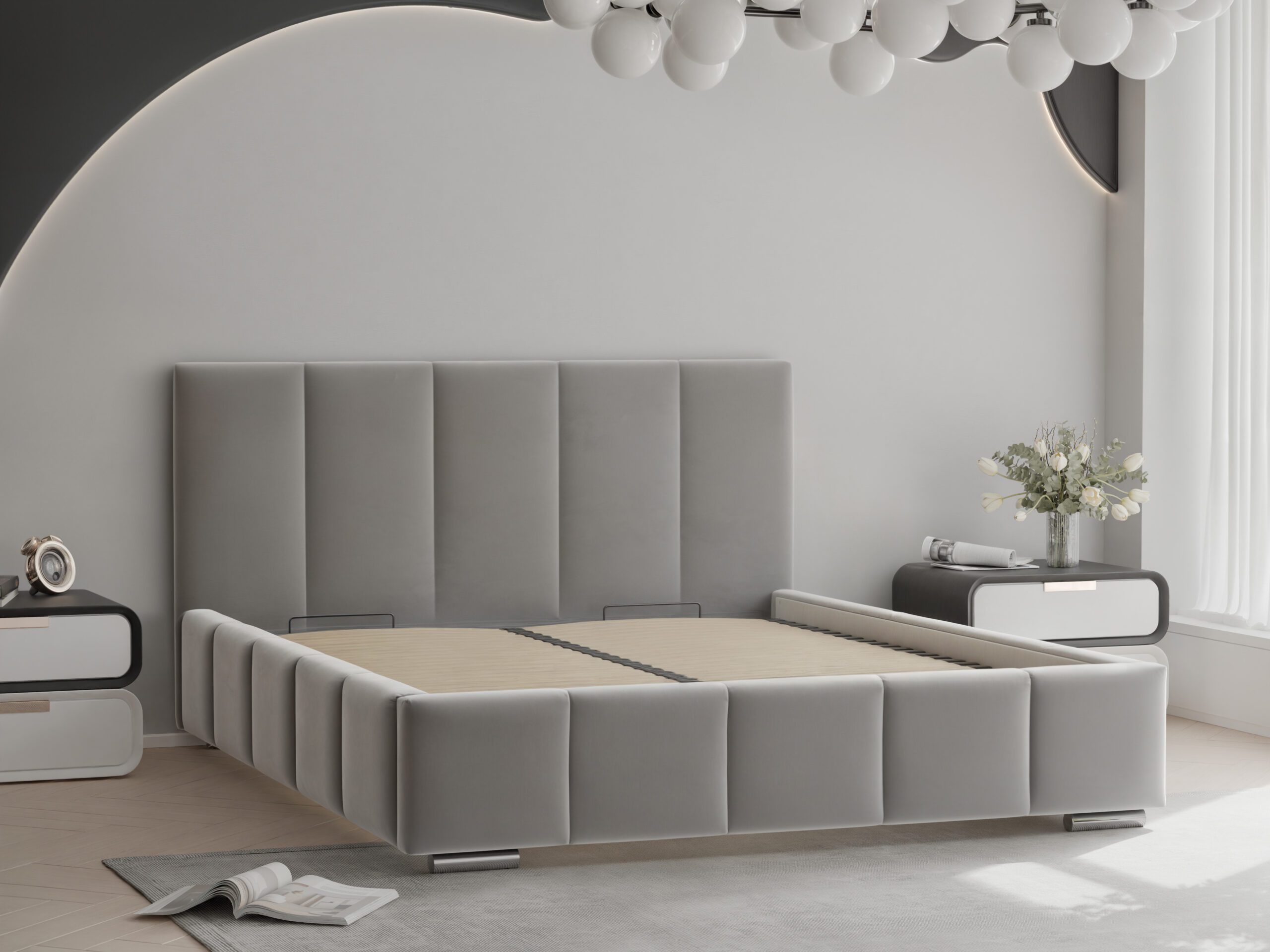 Łóżko tapicerowane Lunari Slim 160x200 cm – z pojemnikiem, tkanina hydrofobowa