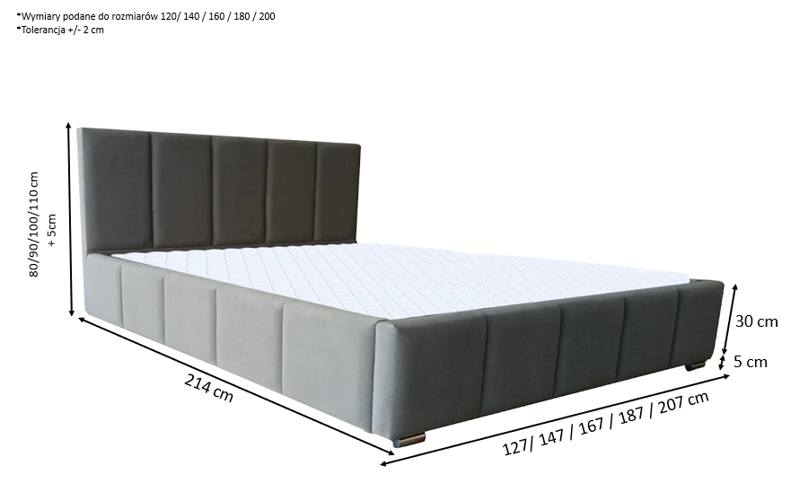Łóżko tapicerowane Lunari Slim 160x200 cm – z pojemnikiem, tkanina hydrofobowa