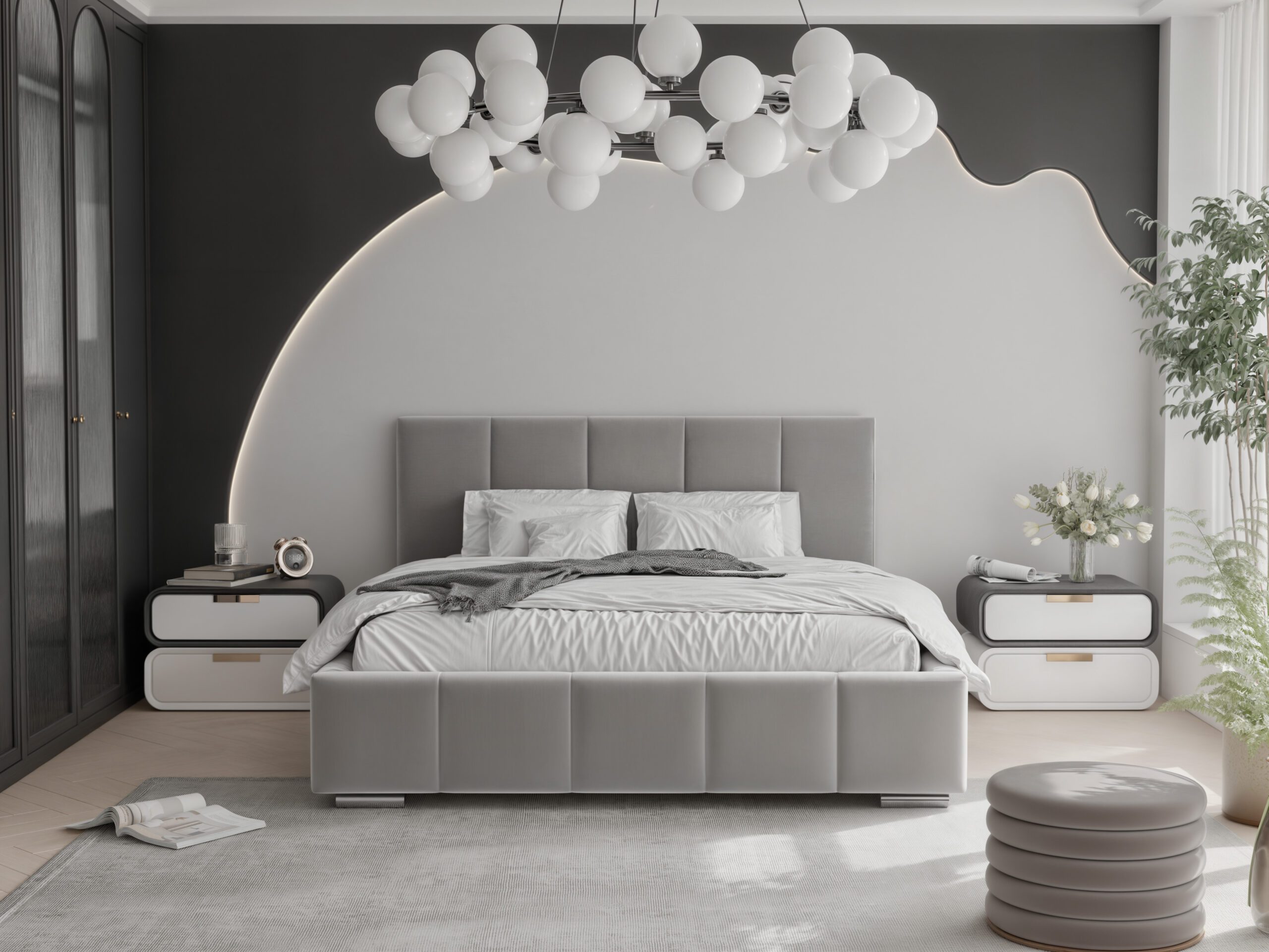 Łóżko tapicerowane Lunari Slim 160x200 cm – z pojemnikiem, tkanina hydrofobowa
