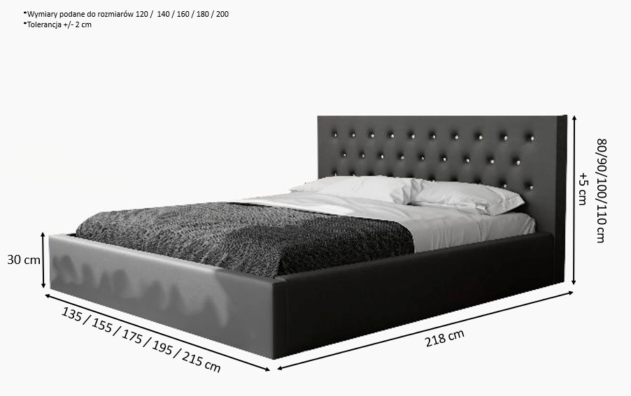 Łóżko tapicerowane Nebra 160x200 – z pojemnikiem, tkanina hydrofobowa