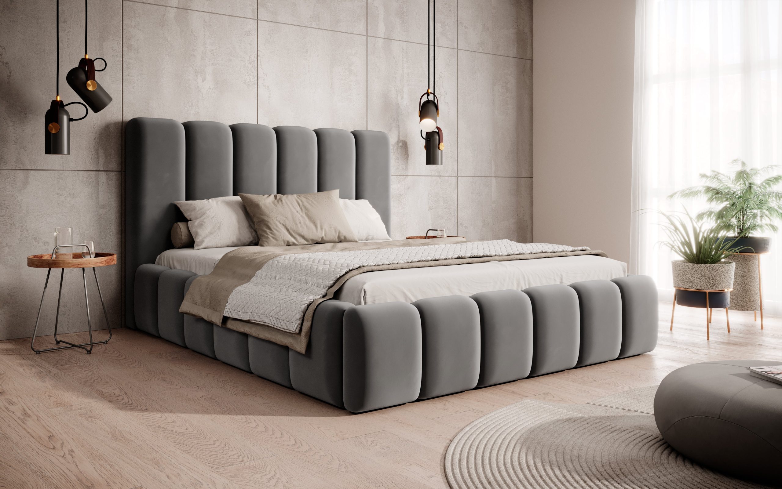 Łóżko tapicerowane z pojemnikiem Noble 160x200 cm – łatwe w czyszczeniu