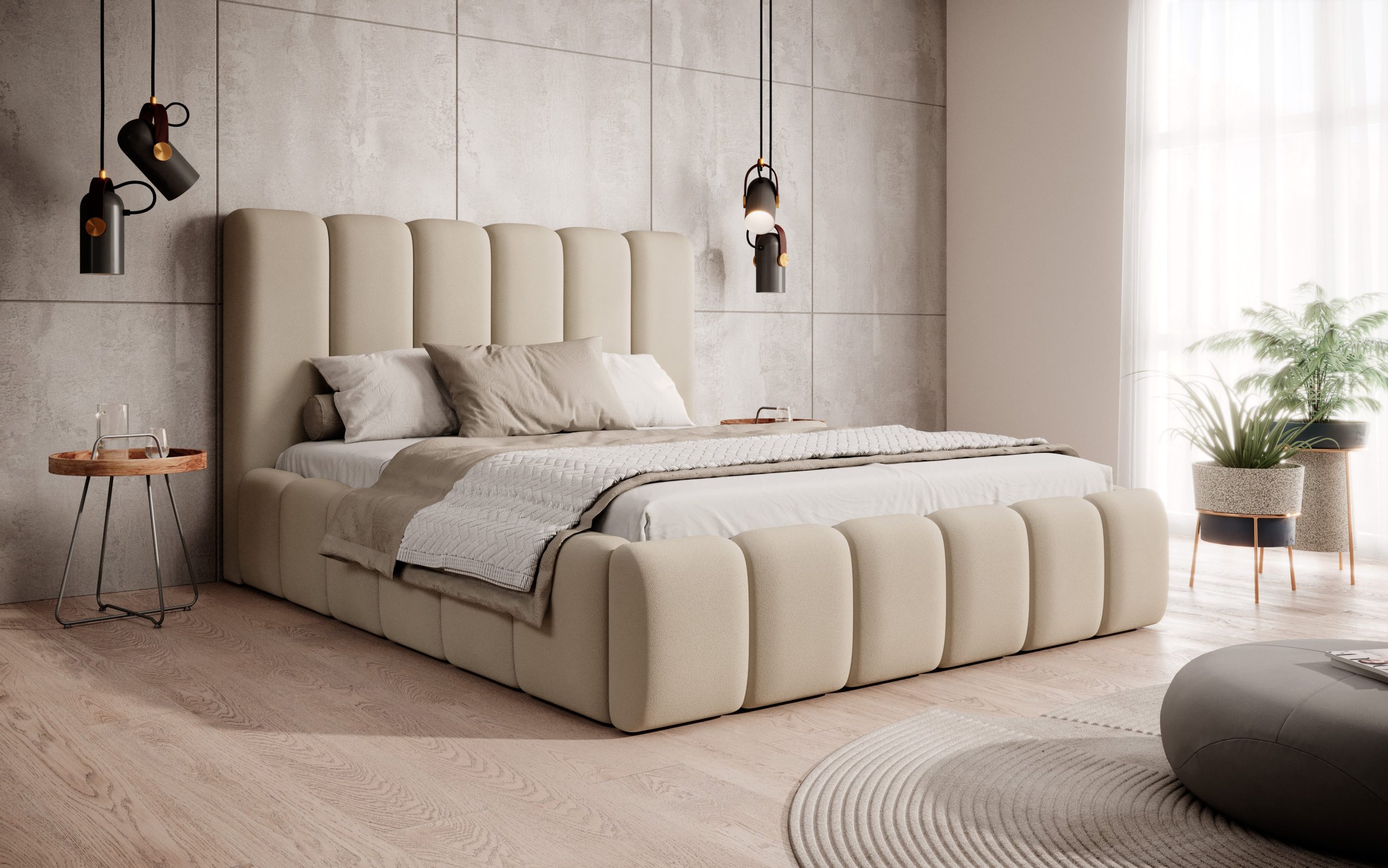 Łóżko tapicerowane z pojemnikiem Noble 160x200 cm – łatwe w czyszczeniu