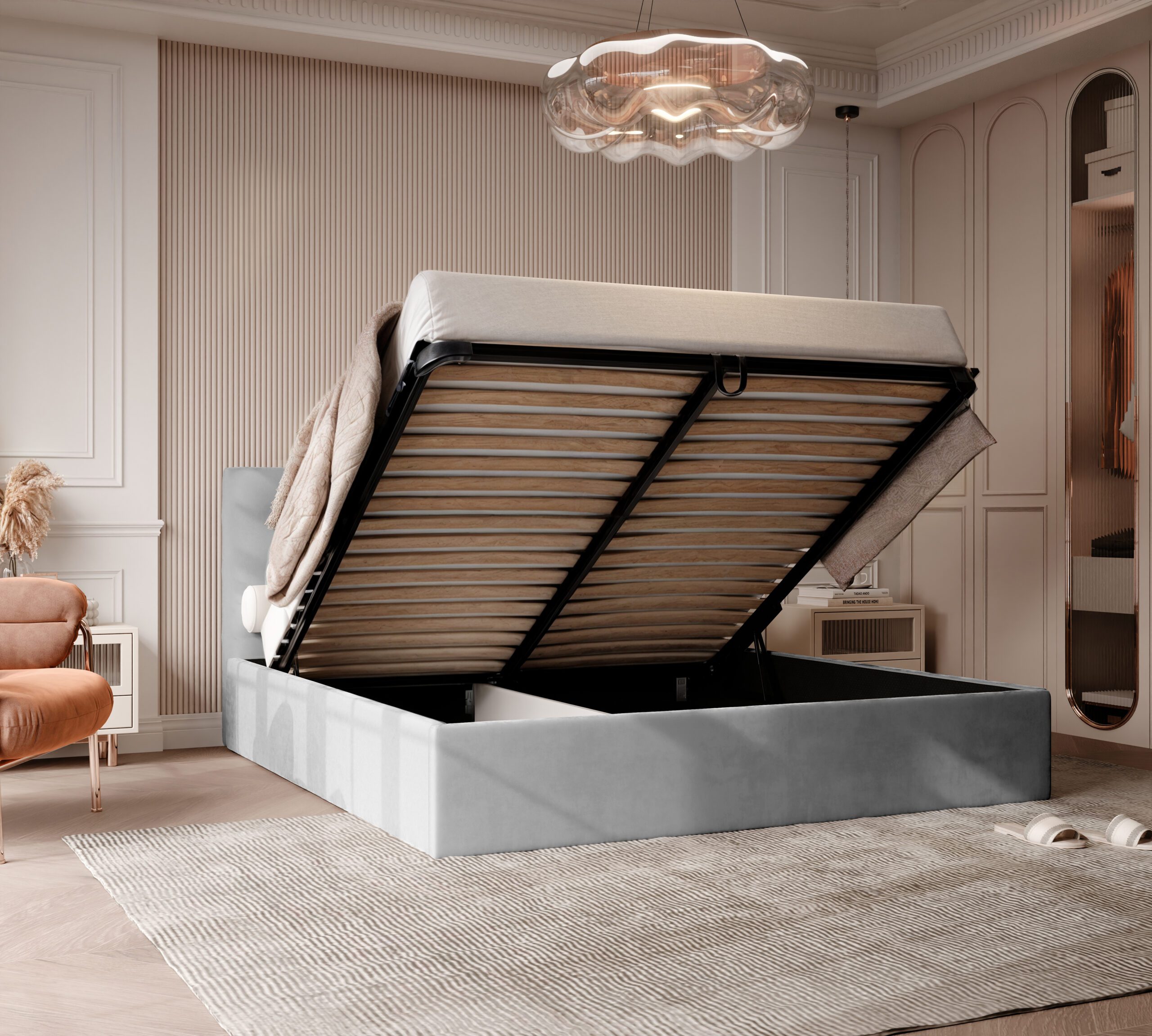 Łóżko tapicerowane POLLO Slim 160x200 cm – z pojemnikiem na pościel