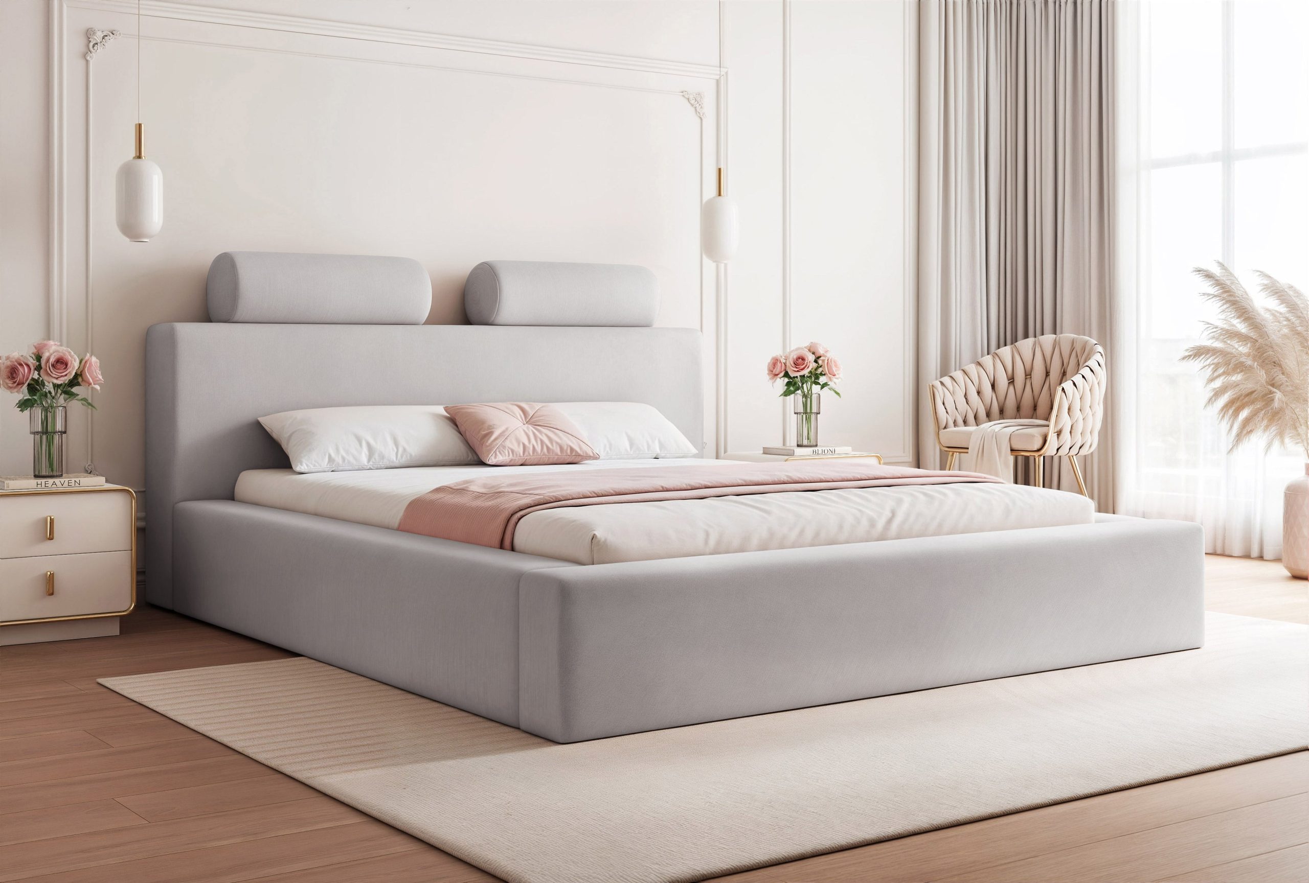 Łóżko tapicerowane Revella z pojemnikiem 160x200 cm – tkanina plamoodporna