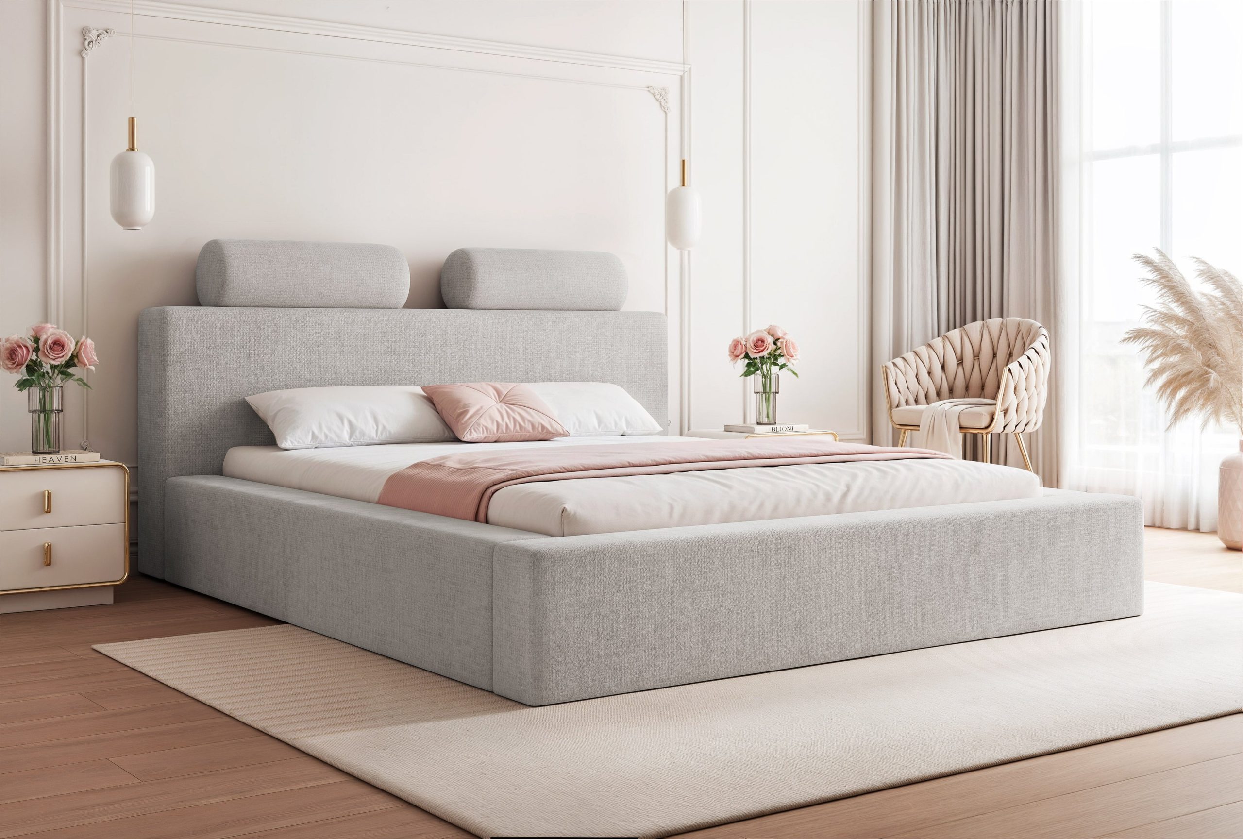 Łóżko tapicerowane Revella z pojemnikiem 160x200 cm – tkanina plamoodporna