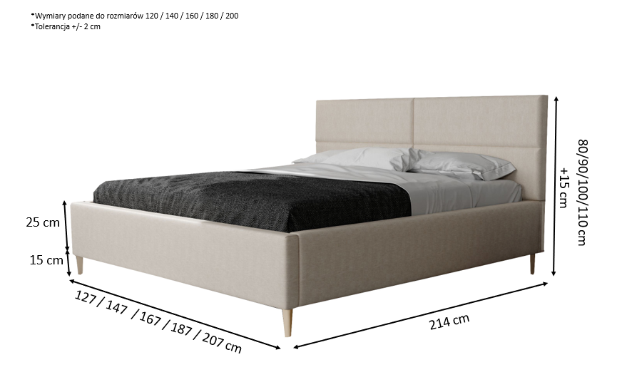 Łóżko tapicerowane SELLY SLIM 160x200 cm – z pojemnikiem, hydrofobowe