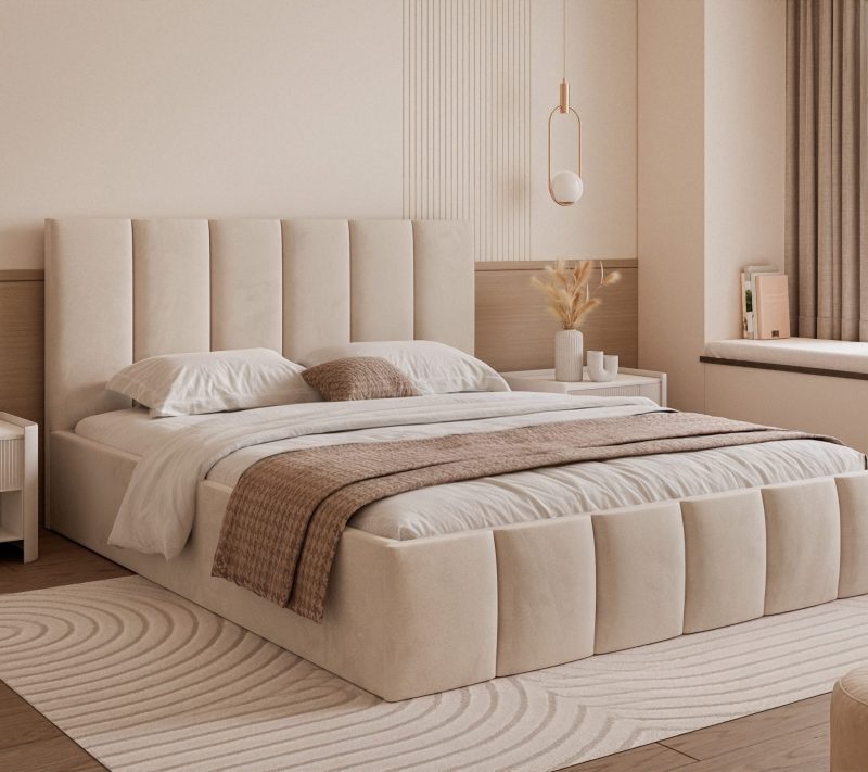 Łóżko tapicerowane Slim Armonie 160x200 cm – z pojemnikiem, tkanina hydrofobowa