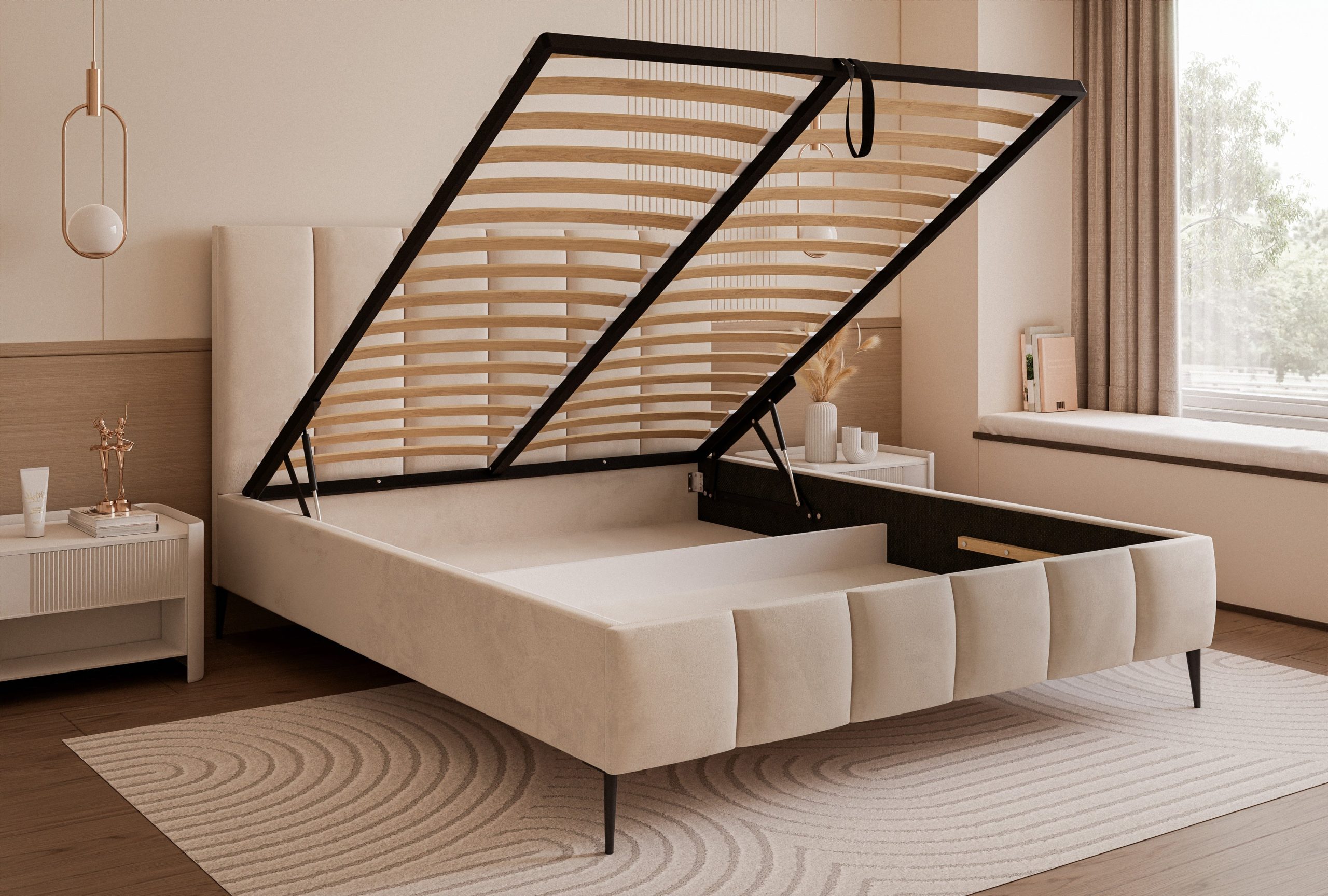 Łóżko tapicerowane Slim Armonie II 160x200 cm – z pojemnikiem i wysokimi nóżkami