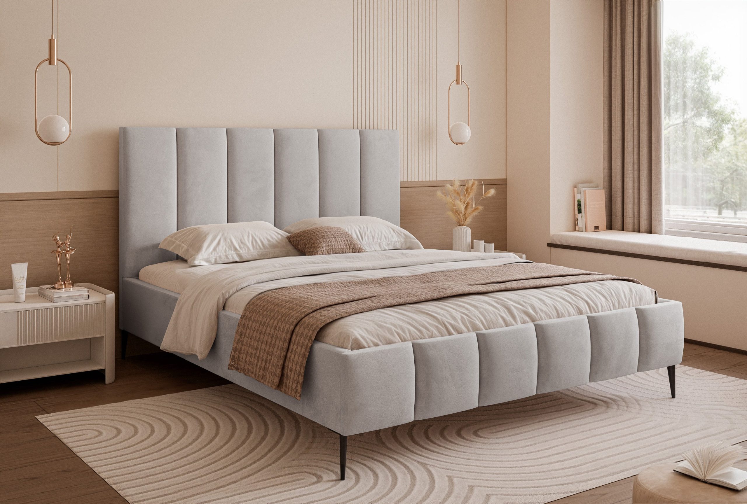 Łóżko tapicerowane Slim Armonie II 160x200 cm – z pojemnikiem i wysokimi nóżkami