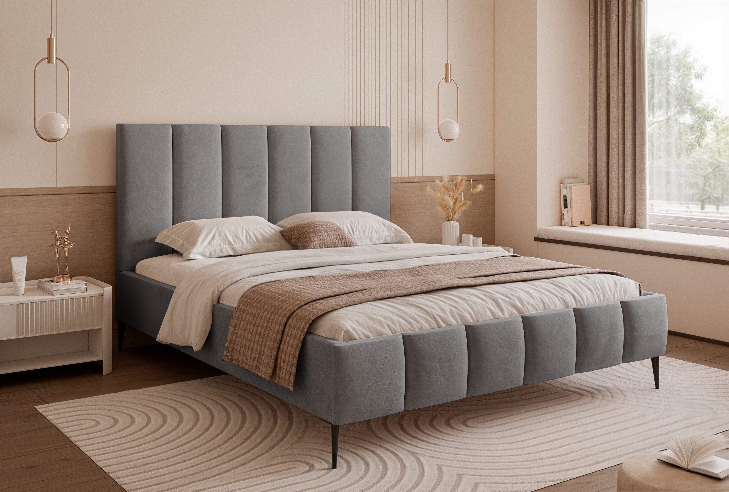 Łóżko tapicerowane Slim Armonie II 160x200 cm – z pojemnikiem i wysokimi nóżkami