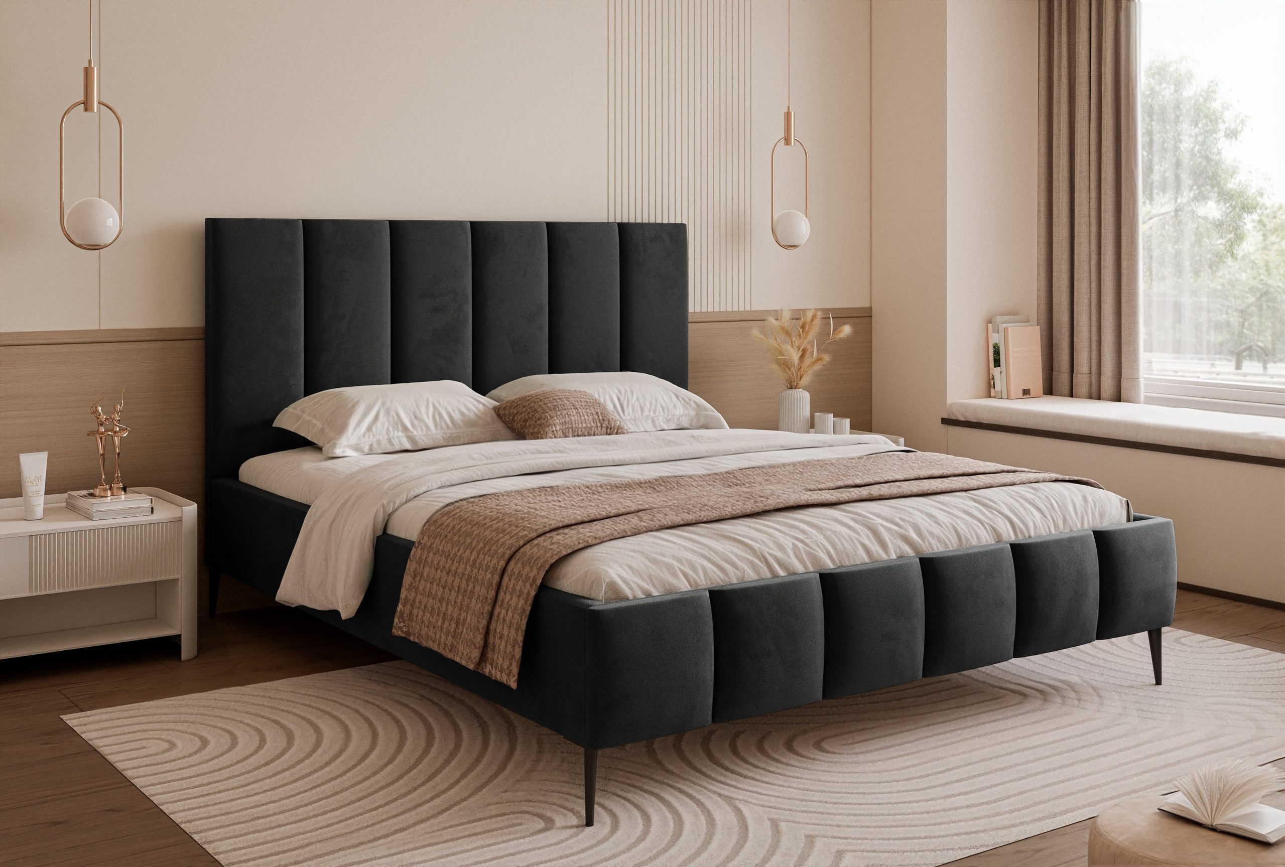 Łóżko tapicerowane Slim Armonie II 160x200 cm – z pojemnikiem i wysokimi nóżkami