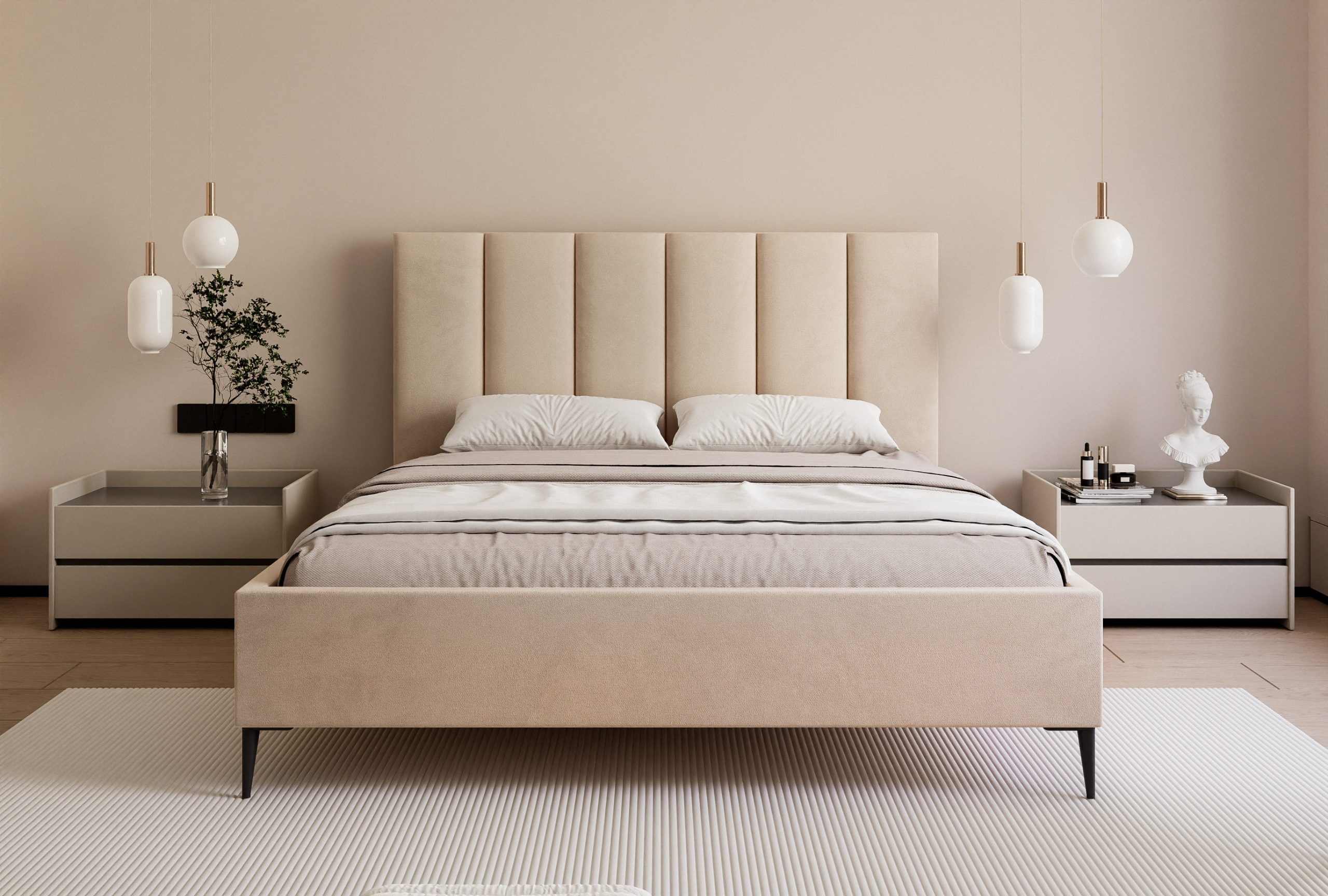 Łóżko tapicerowane Slim Calmora 2 szare 160x200 cm – na nóżkach z pojemnikiem