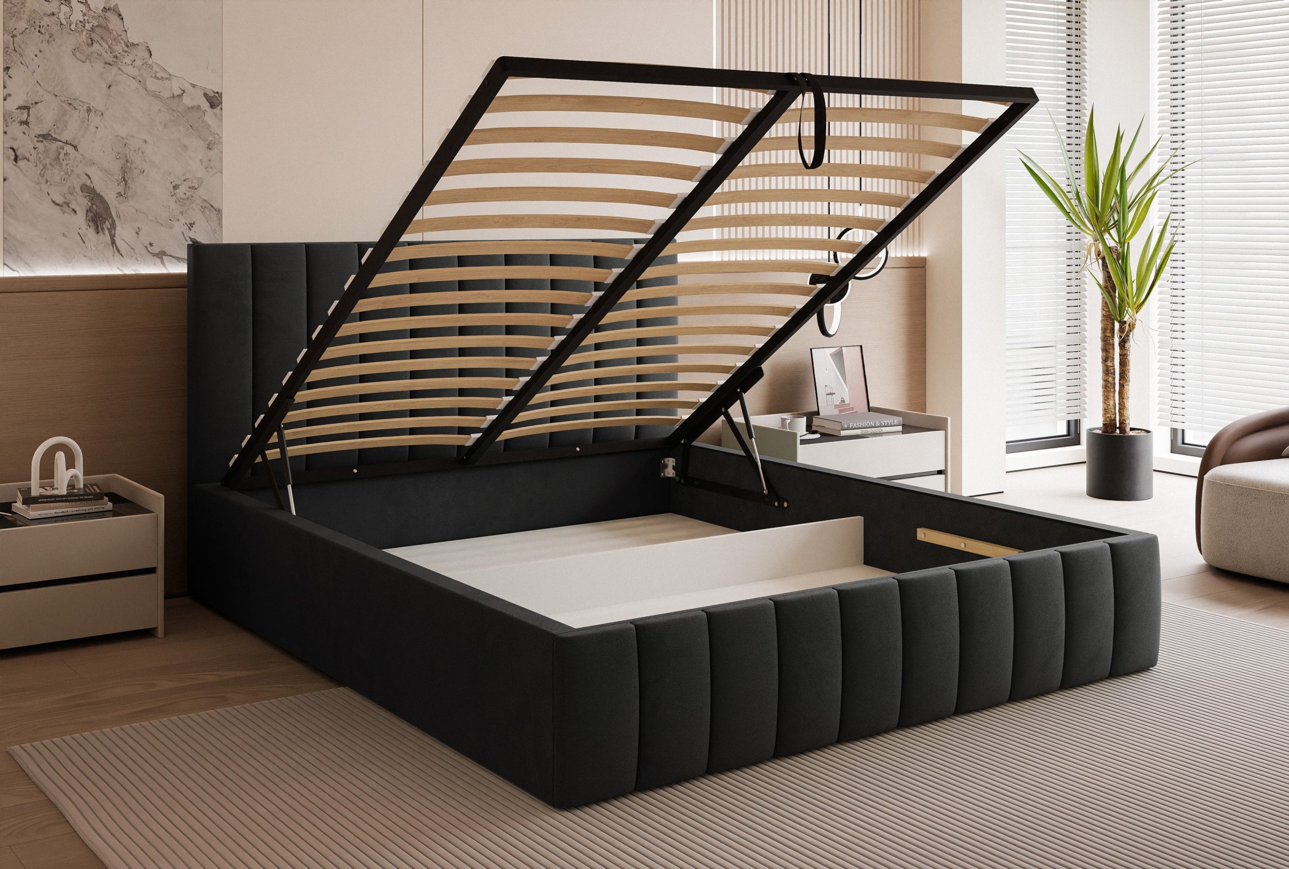 Łóżko tapicerowane Slim Chicoro 160x200 cm – z pojemnikiem na pościel