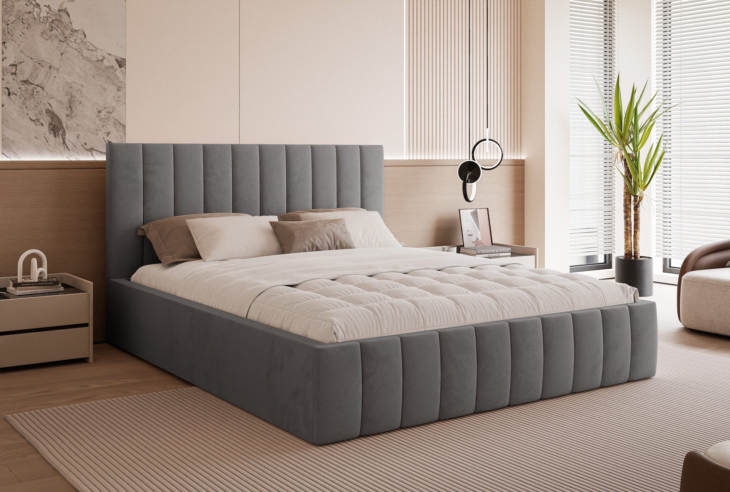 Łóżko tapicerowane Slim Chicoro 160x200 cm – z pojemnikiem na pościel