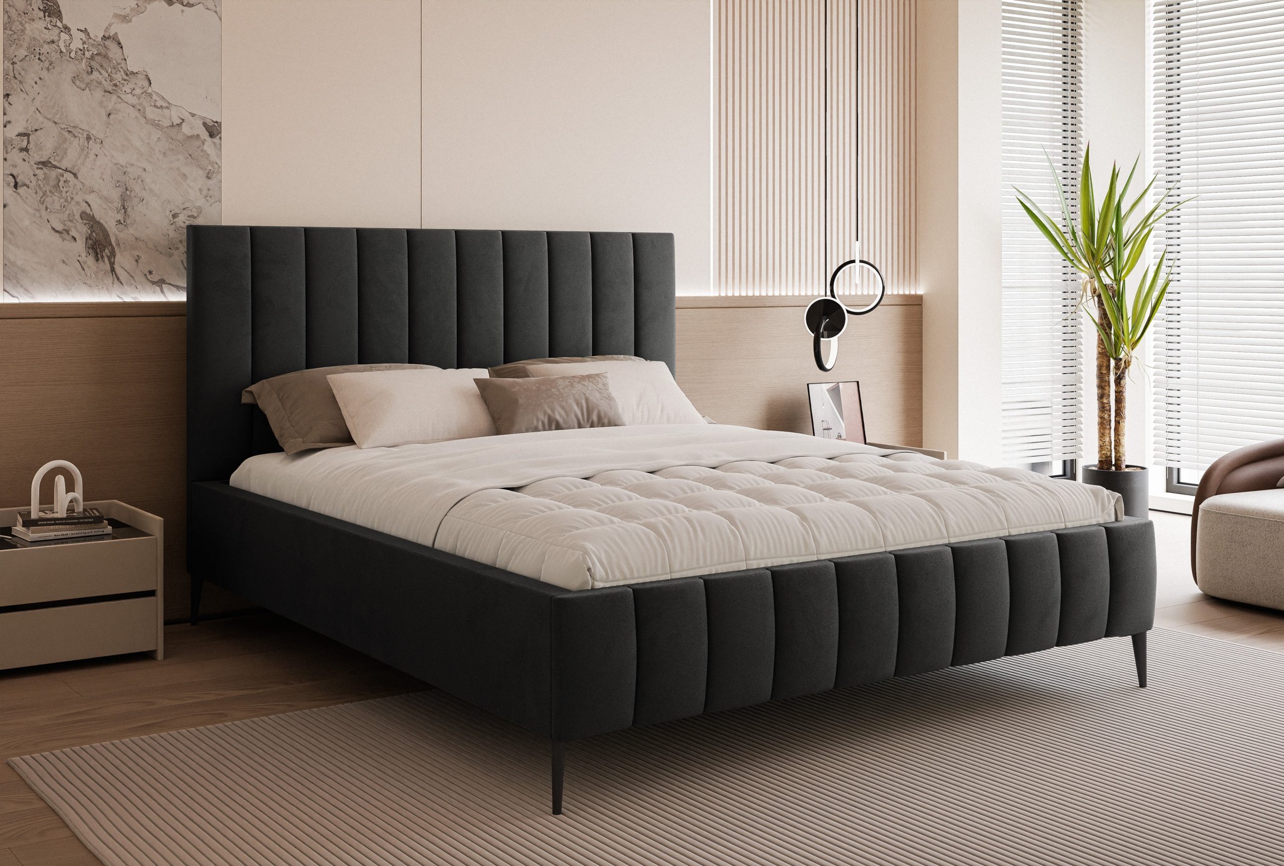 Łóżko tapicerowane slim Chicoro 2 140x200 cm – z pojemnikiem, na nóżkach