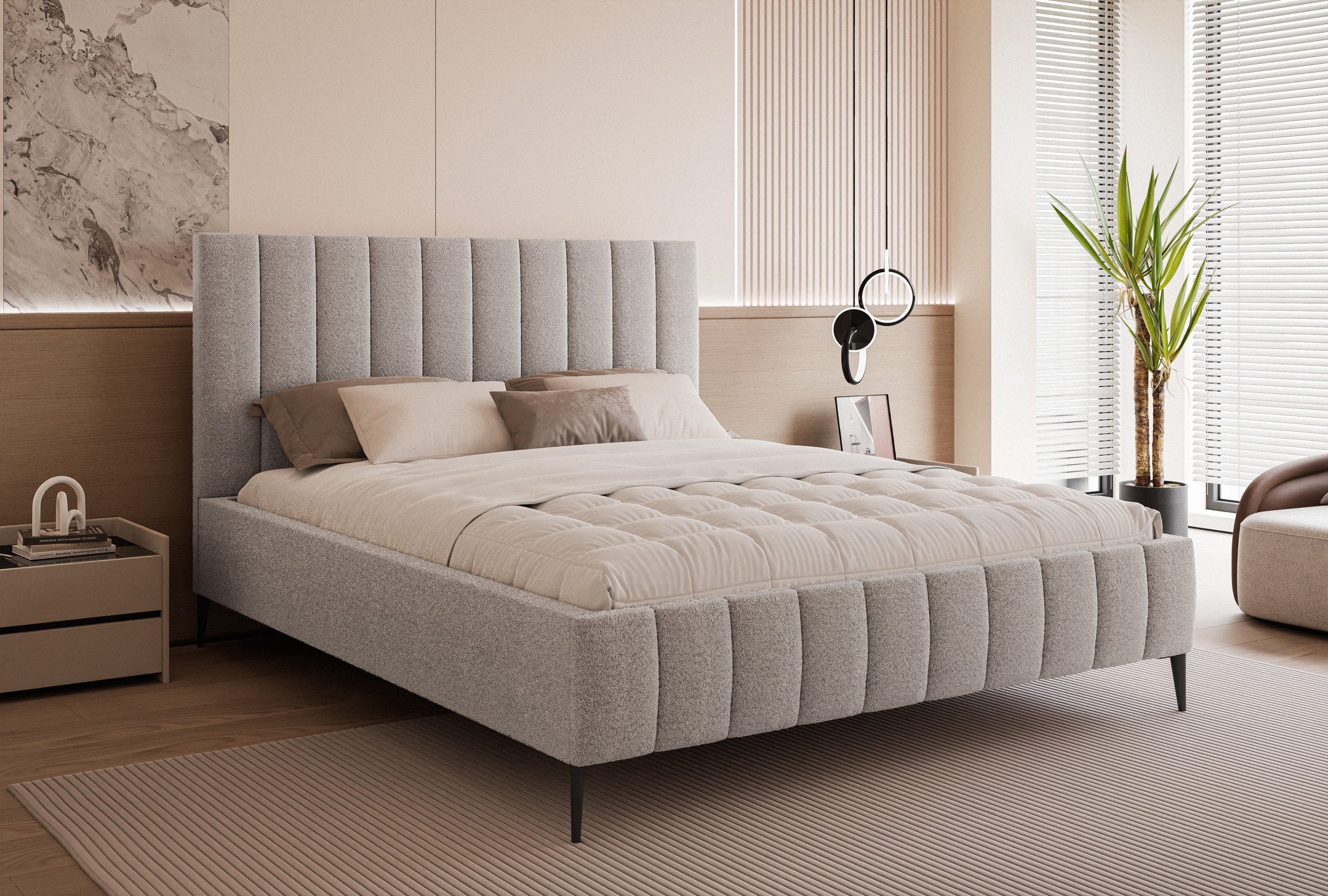 Łóżko tapicerowane slim Chicoro 2 140x200 cm – z pojemnikiem, na nóżkach