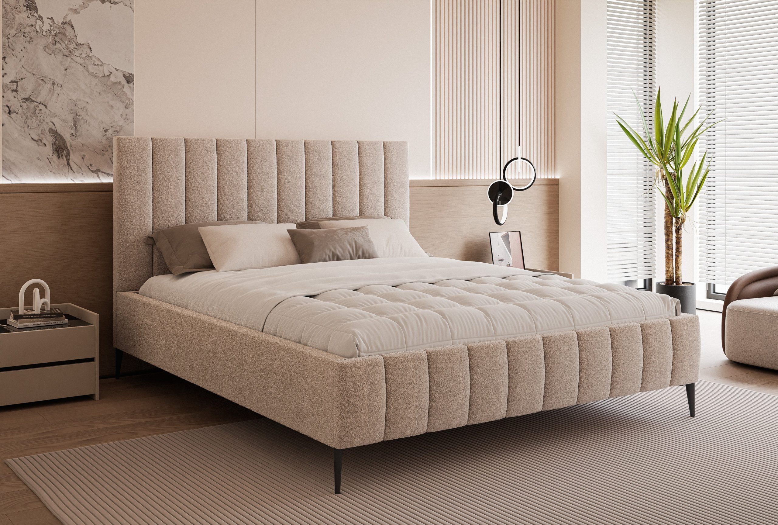 Łóżko tapicerowane slim Chicoro 2 140x200 cm – z pojemnikiem, na nóżkach