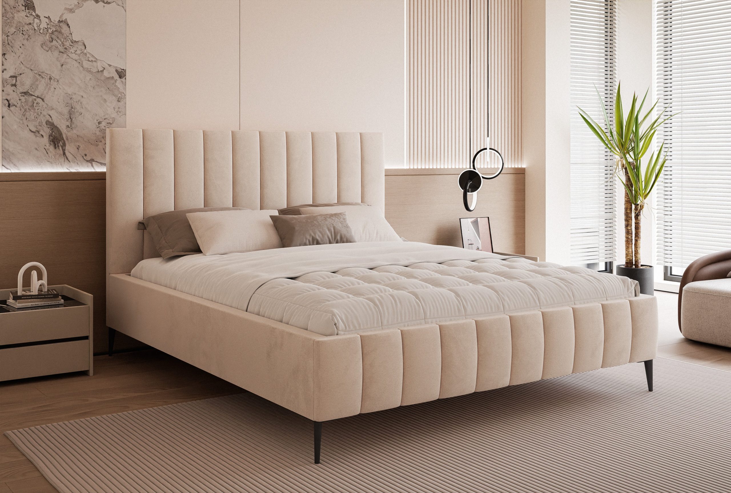 Łóżko tapicerowane slim Chicoro 2 140x200 cm – z pojemnikiem, na nóżkach
