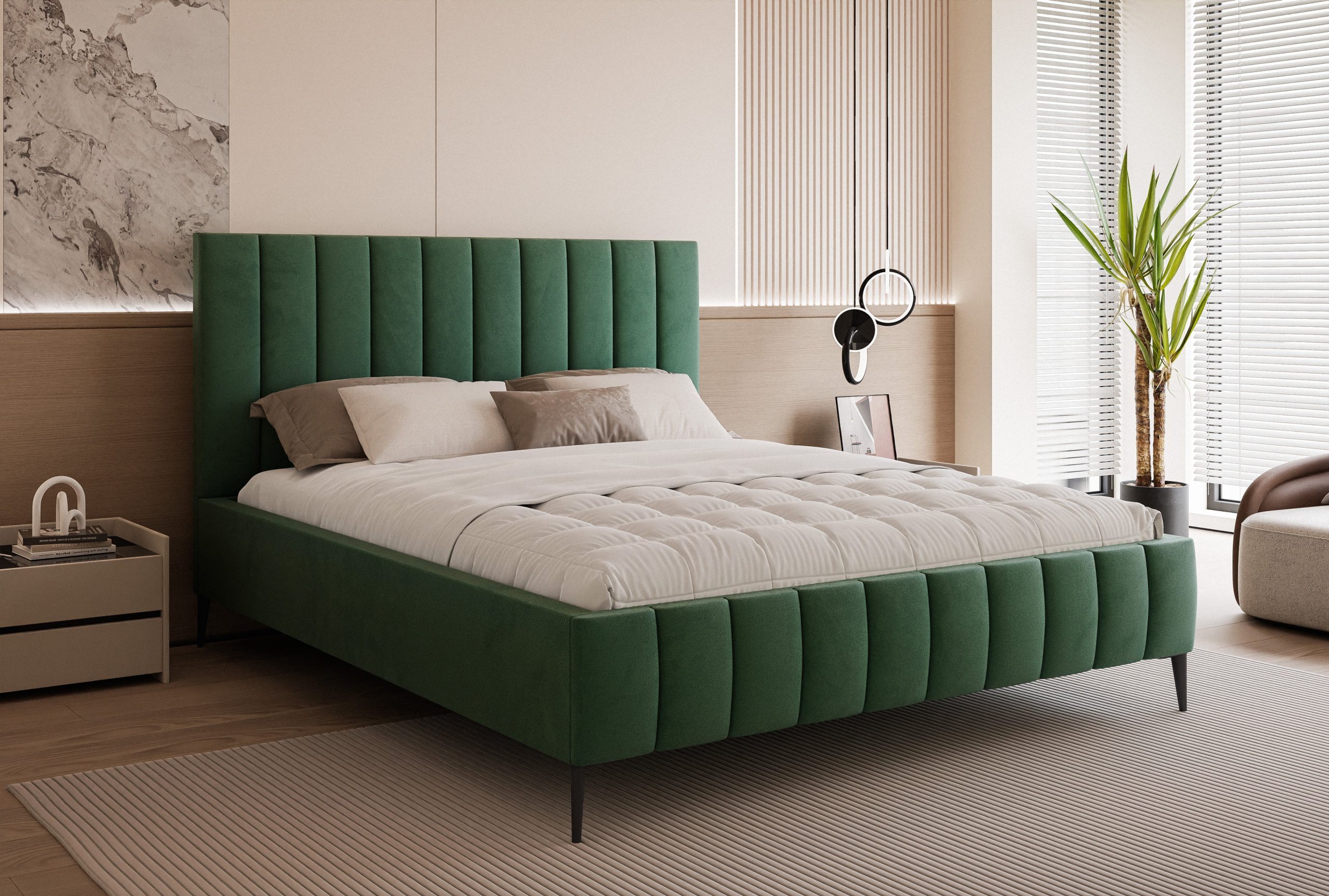 Łóżko tapicerowane slim Chicoro 2 140x200 cm – z pojemnikiem, na nóżkach