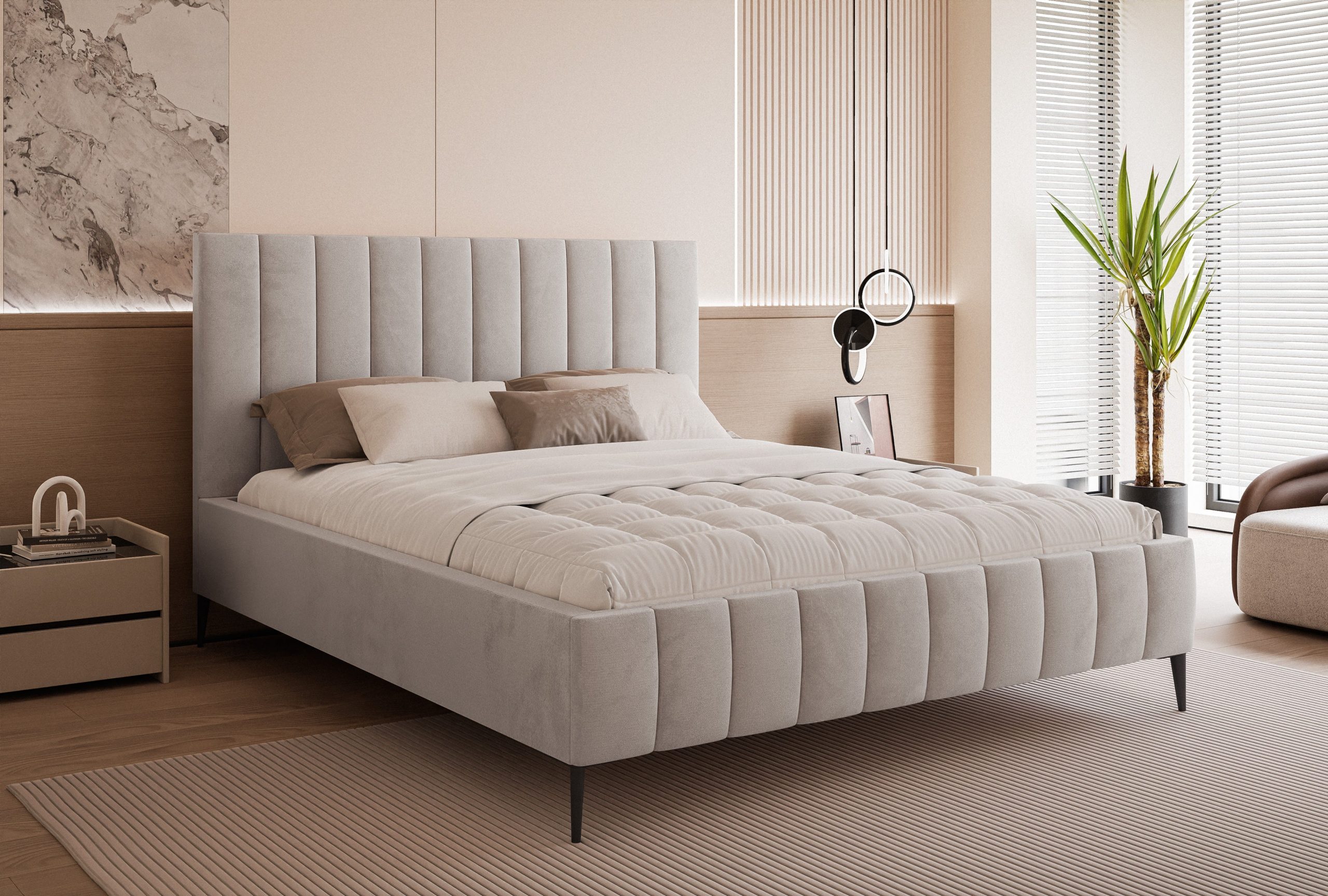 Łóżko tapicerowane slim Chicoro 2 140x200 cm – z pojemnikiem, na nóżkach