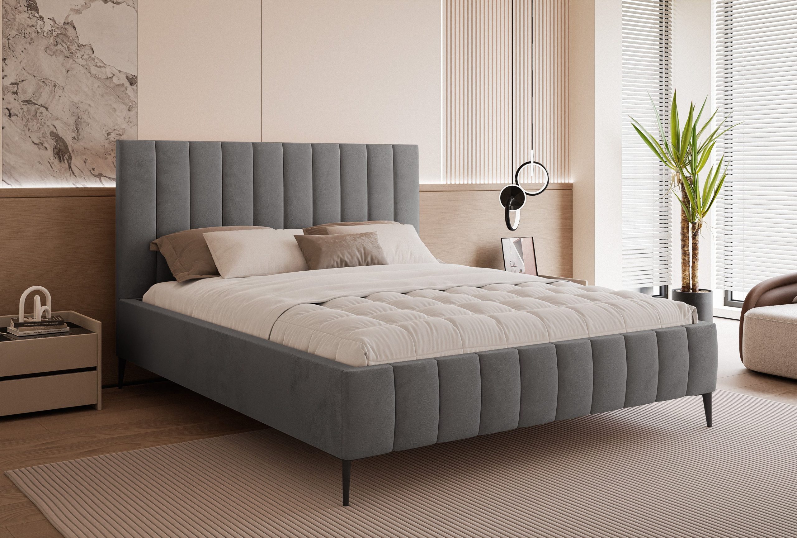 Łóżko tapicerowane slim Chicoro 2 140x200 cm – z pojemnikiem, na nóżkach