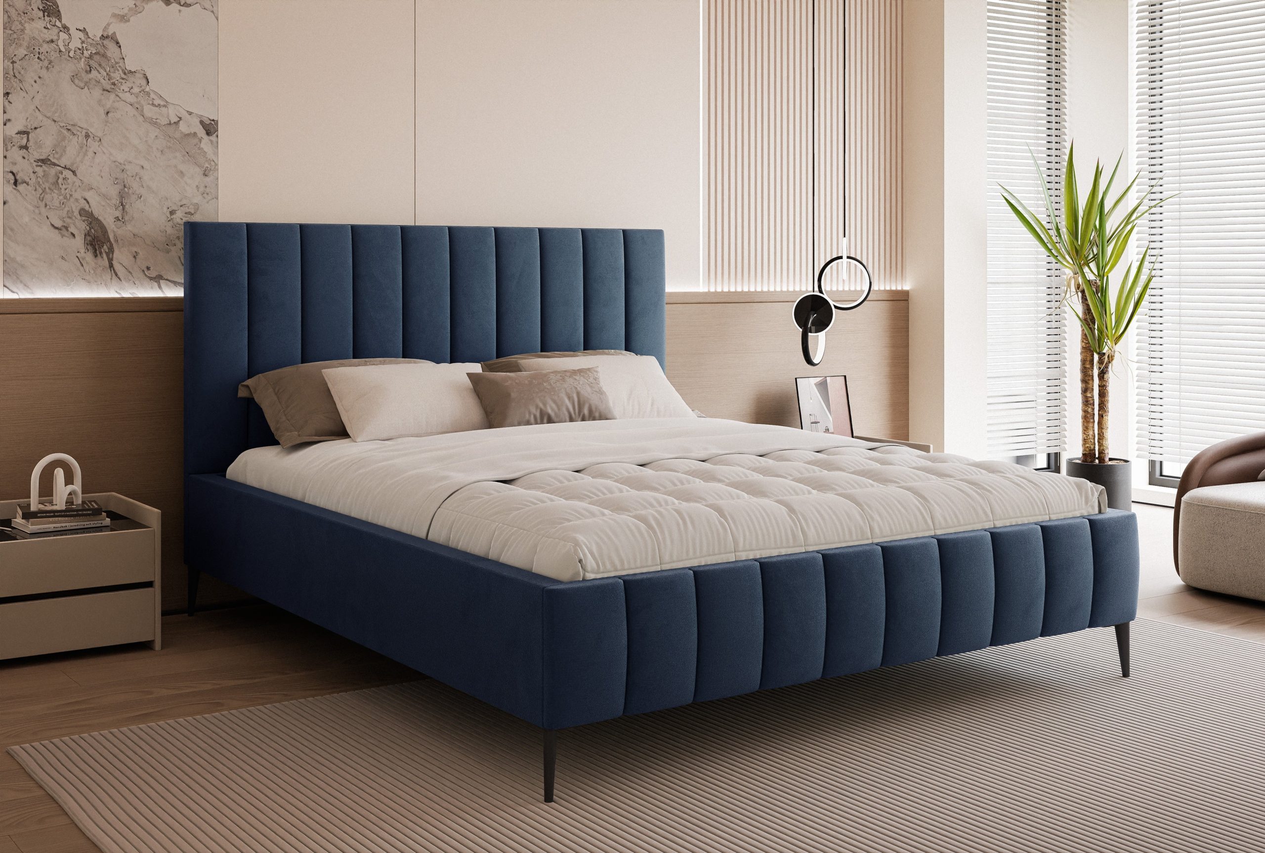 Łóżko tapicerowane slim Chicoro 2 140x200 cm – z pojemnikiem, na nóżkach