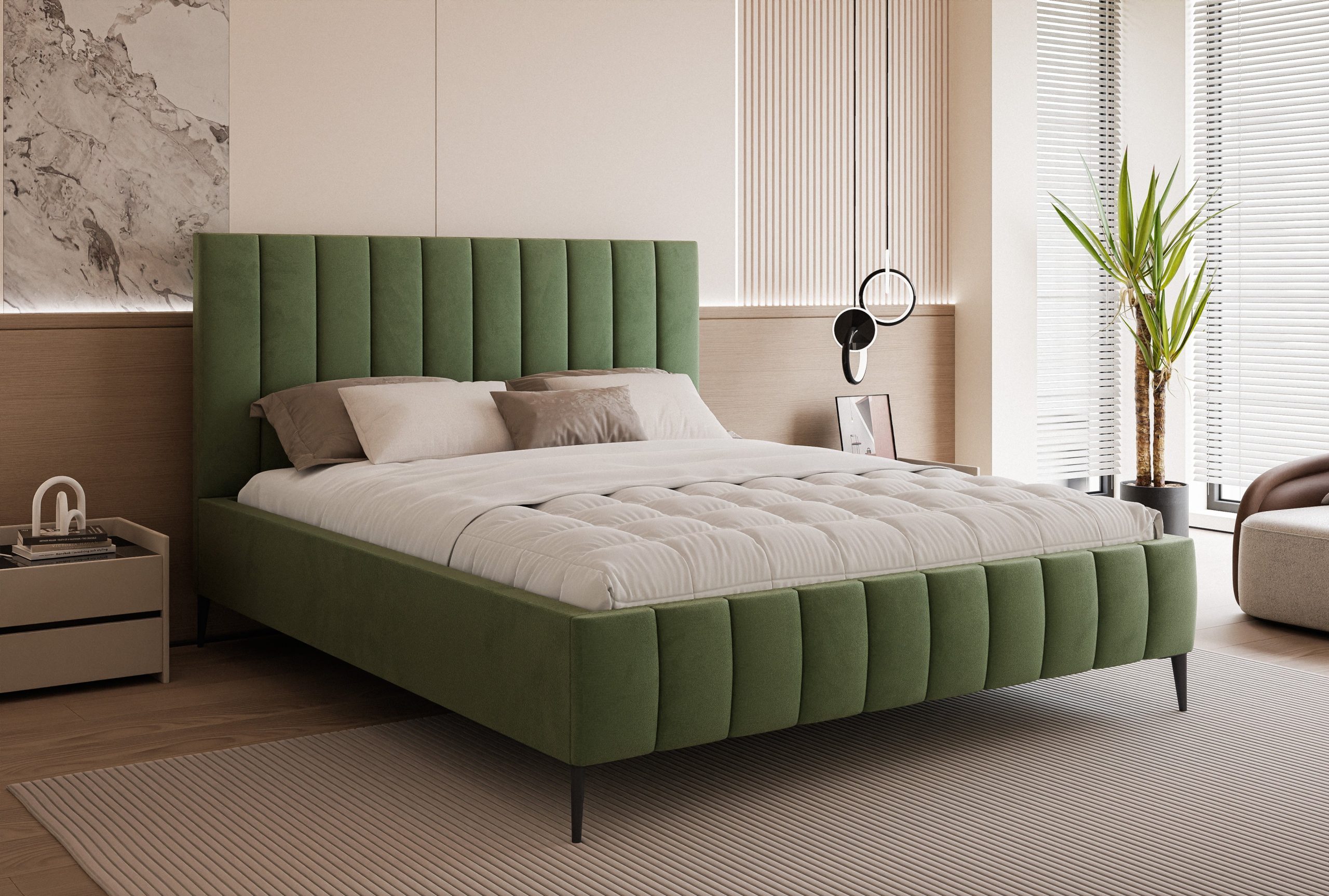 Łóżko tapicerowane slim Chicoro 2 140x200 cm – z pojemnikiem, na nóżkach