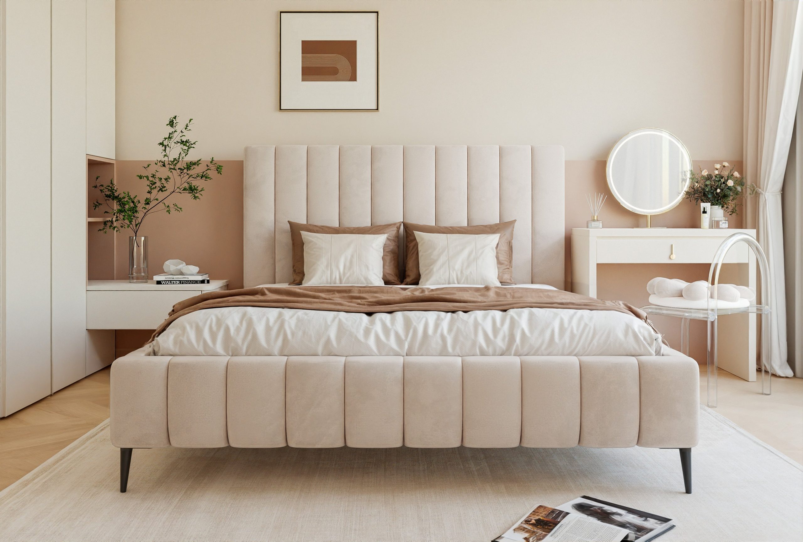 Łóżko tapicerowane Slim Esterio II 160x200 cm – pojemnik, mała sypialnia
