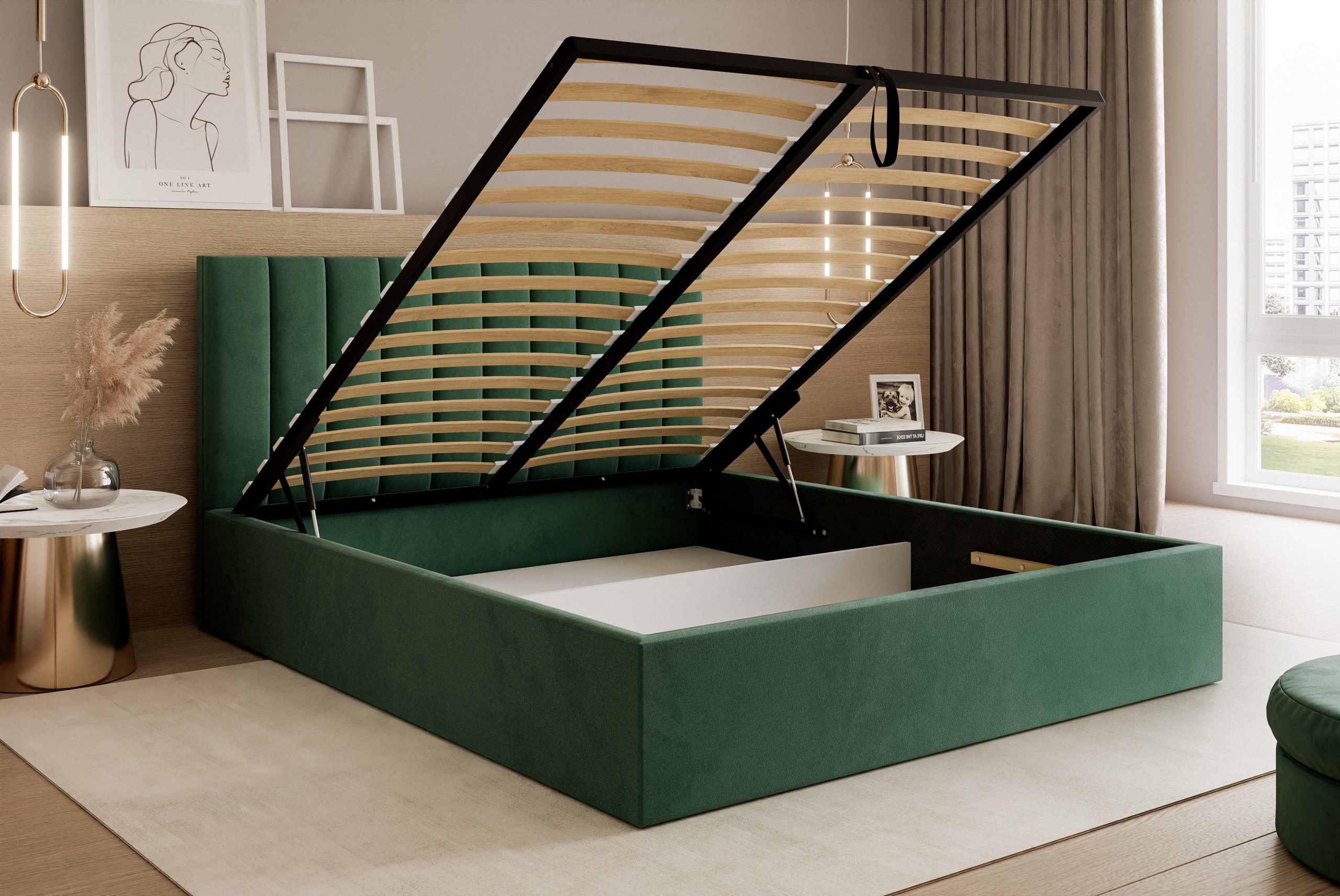 Łóżko tapicerowane Slim Magnela 160x200 cm – z pojemnikiem, tkanina hydrofobowa