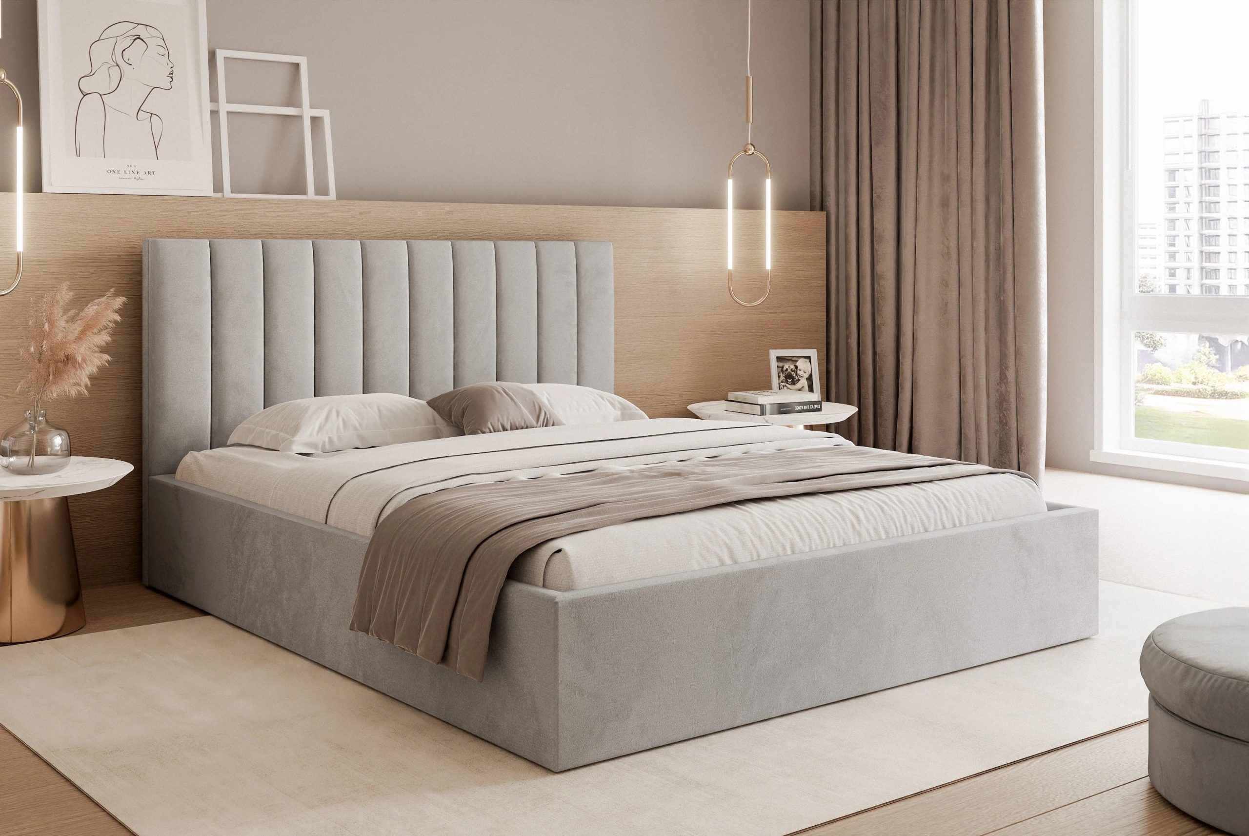 Łóżko tapicerowane Slim Magnela 160x200 cm – z pojemnikiem, tkanina hydrofobowa