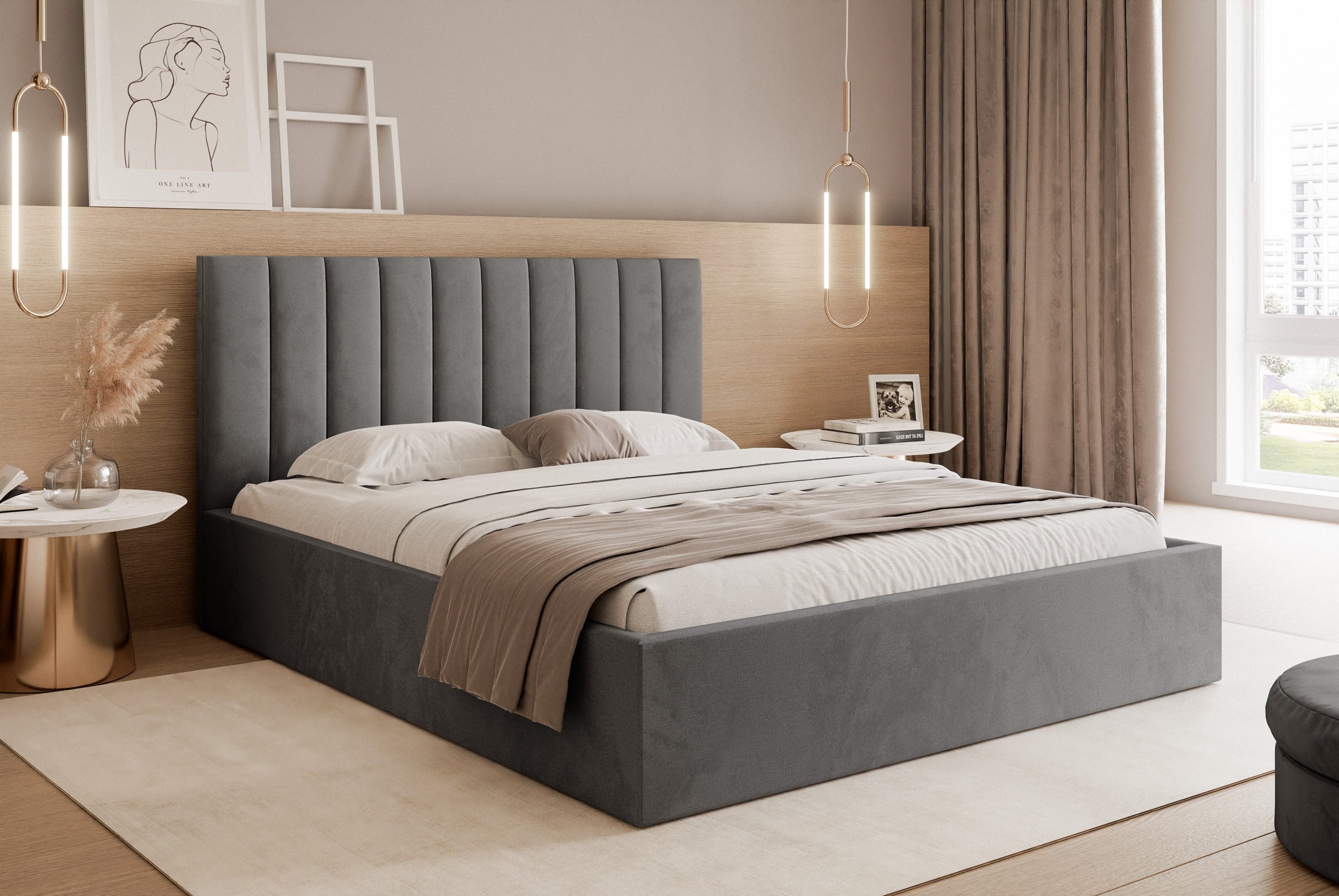 Łóżko tapicerowane Slim Magnela 160x200 cm – z pojemnikiem, tkanina hydrofobowa