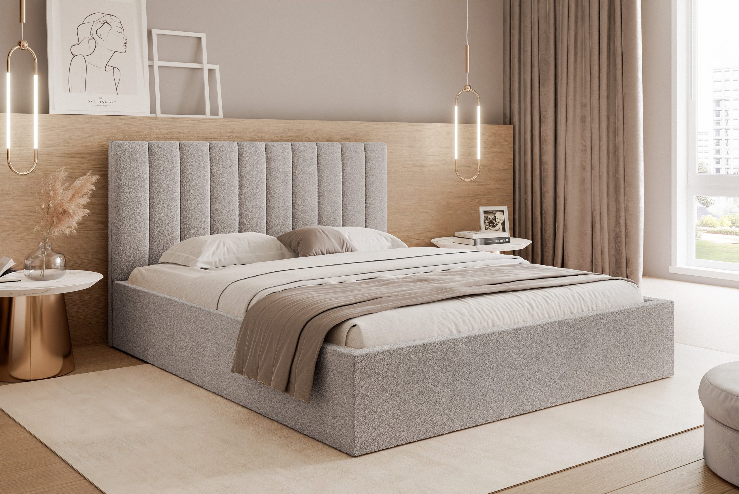Łóżko tapicerowane Slim Magnela 160x200 cm – z pojemnikiem, tkanina hydrofobowa