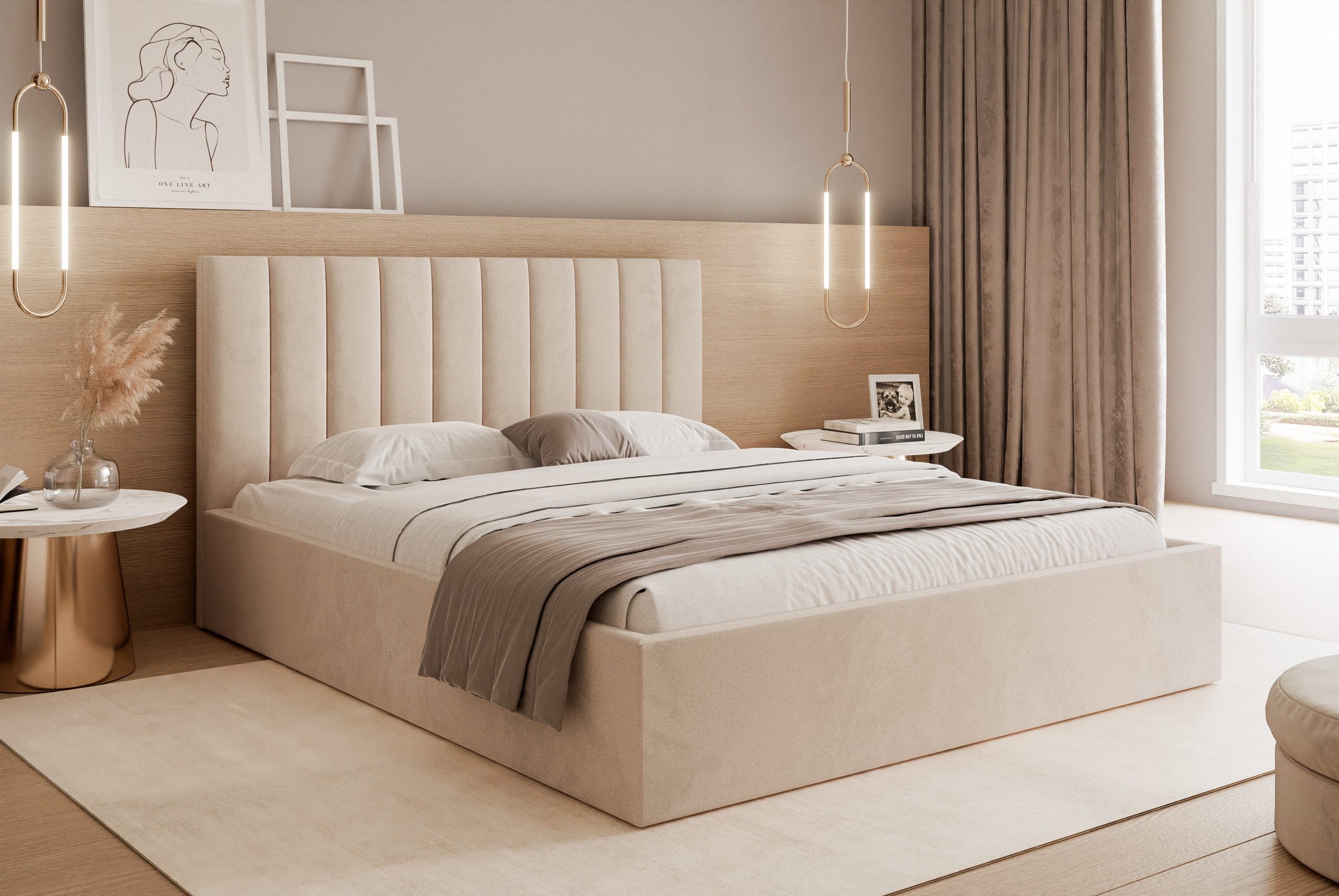 Łóżko tapicerowane Slim Magnela 160x200 cm – z pojemnikiem, tkanina hydrofobowa