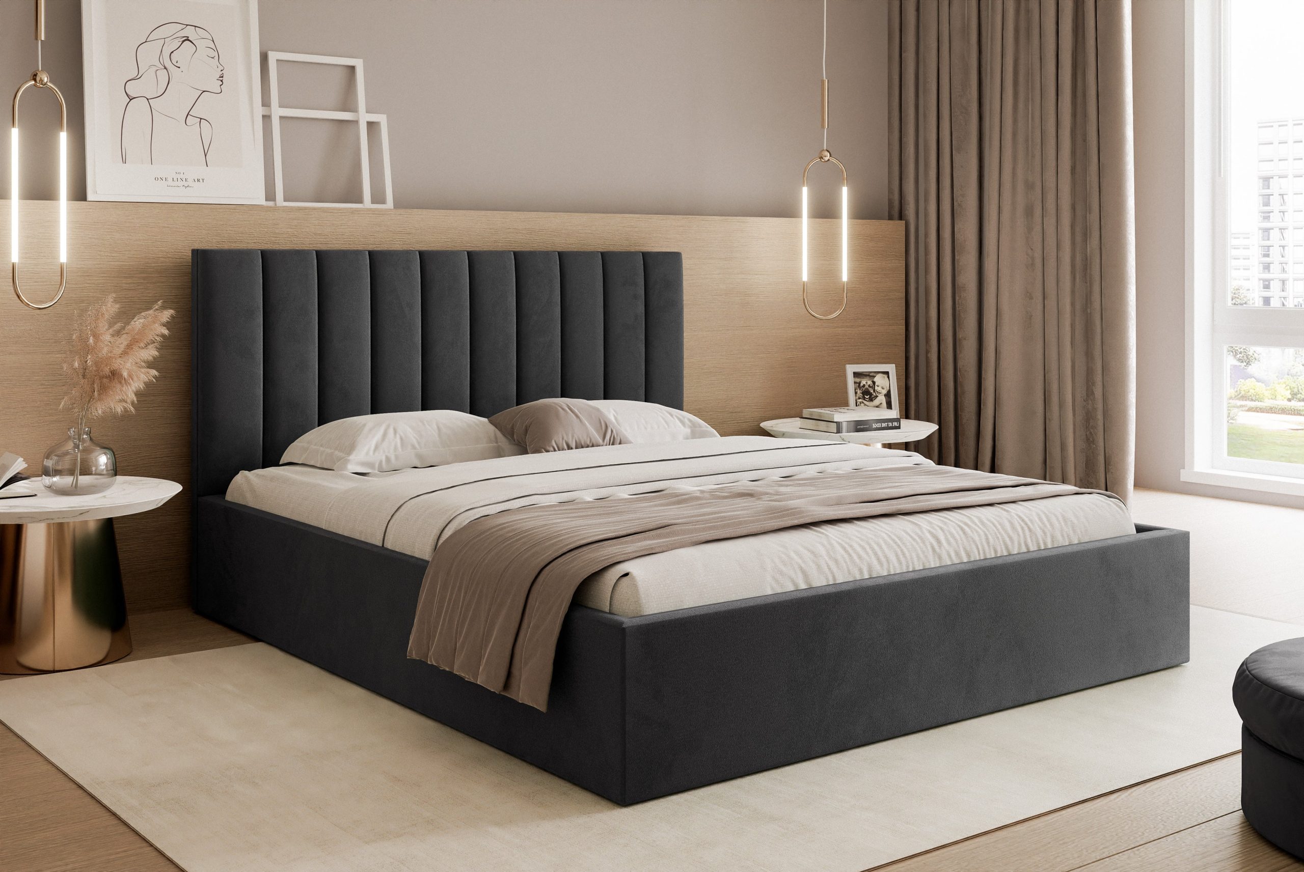 Łóżko tapicerowane Slim Magnela 160x200 cm – z pojemnikiem, tkanina hydrofobowa