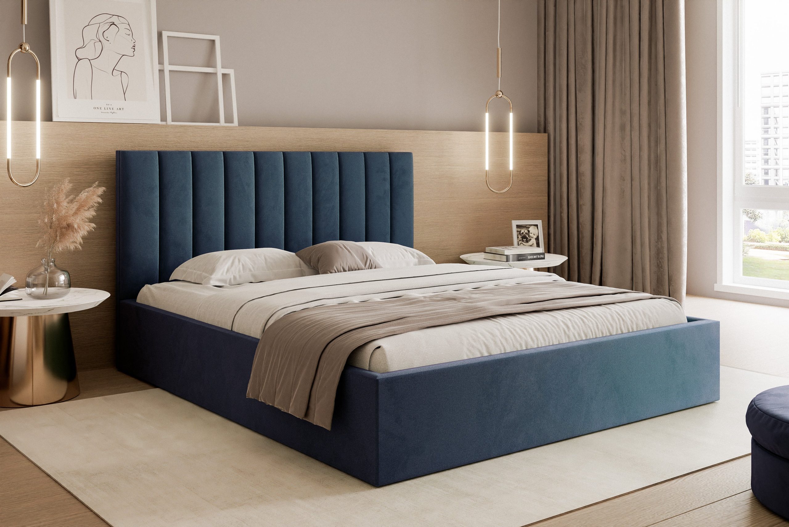 Łóżko tapicerowane Slim Magnela 160x200 cm – z pojemnikiem, tkanina hydrofobowa
