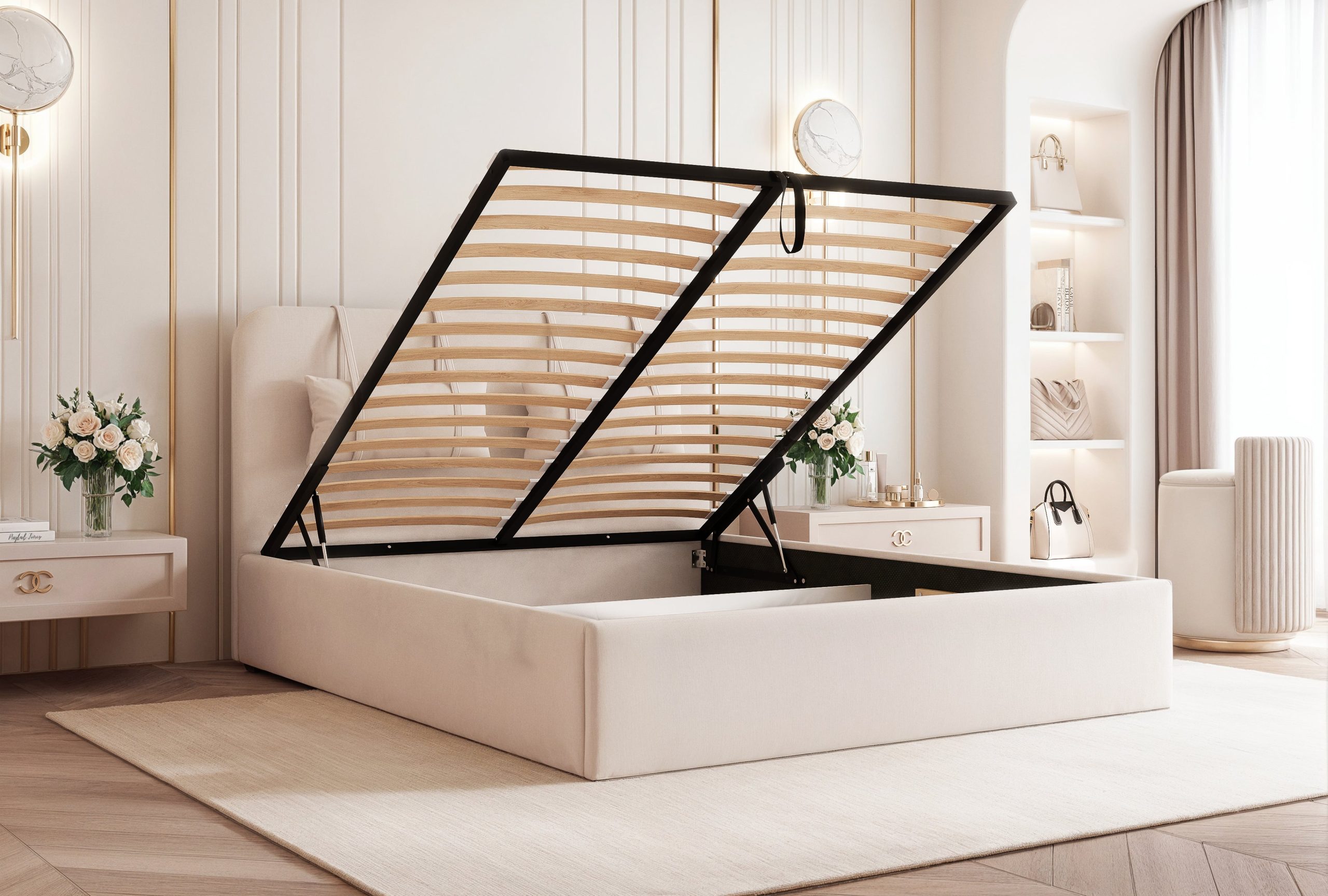 Łóżko tapicerowane Slim Noblessa 160x200 cm – z pojemnikiem na pościel