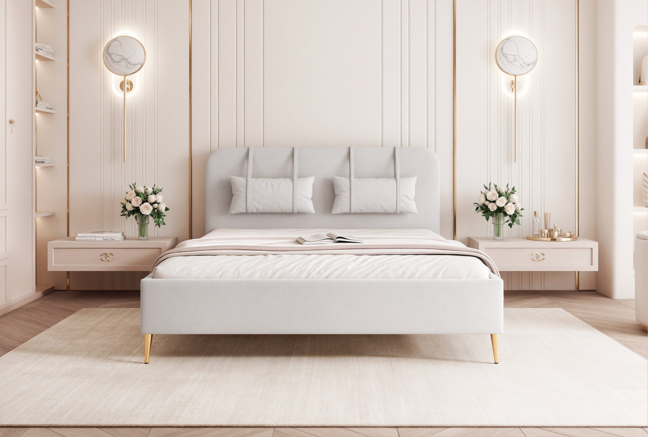 Łóżko tapicerowane Noblessa II 160x200 cm – wysokie nóżki i pojemnik