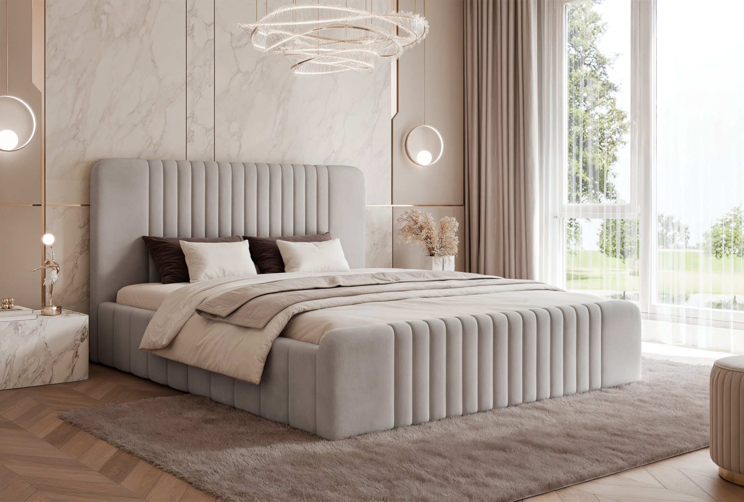 Łóżko tapicerowane Slim Quintia 160x200 cm – z pojemnikiem, do małej sypialni