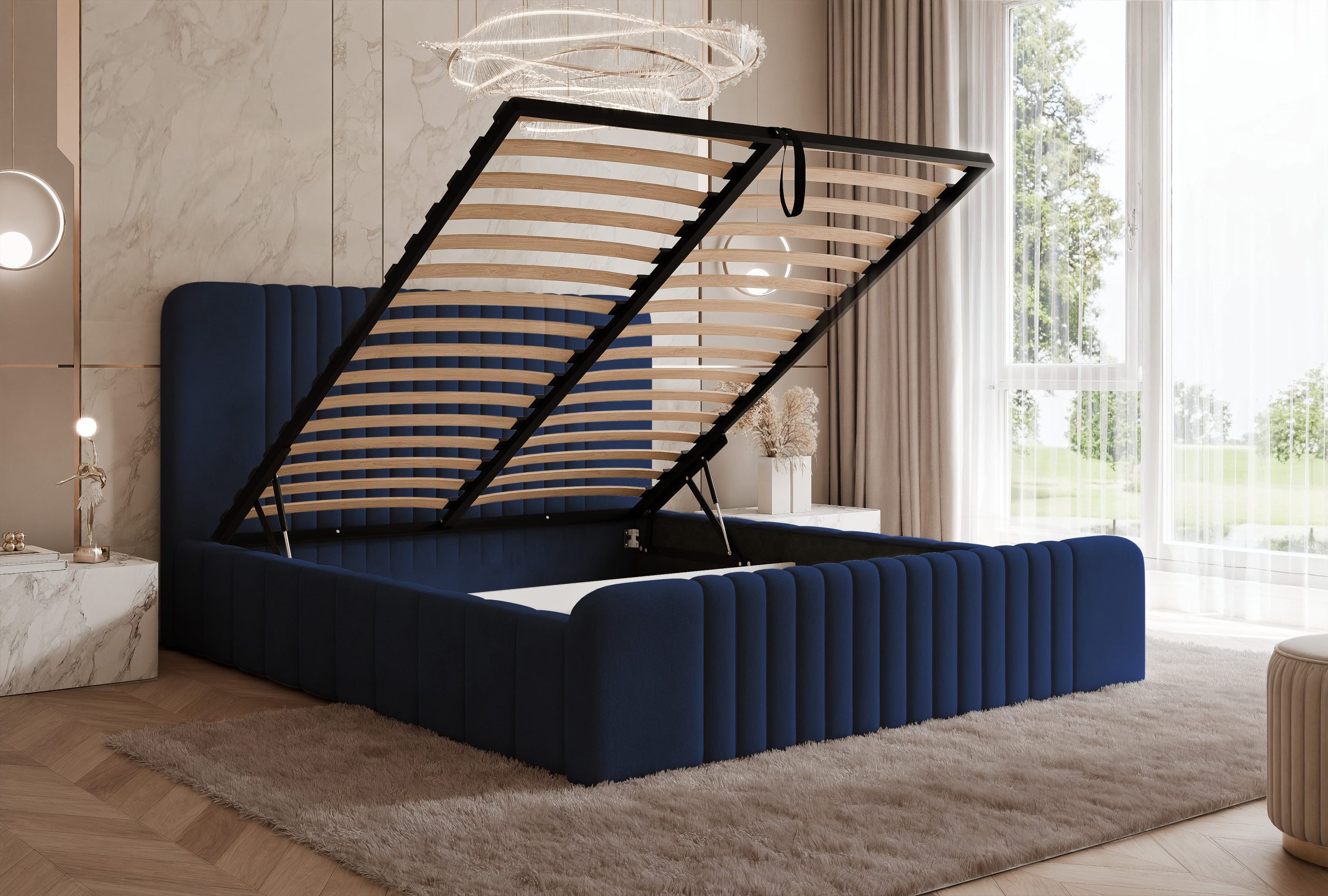 Łóżko tapicerowane Slim Quintia 160x200 cm – z pojemnikiem, do małej sypialni